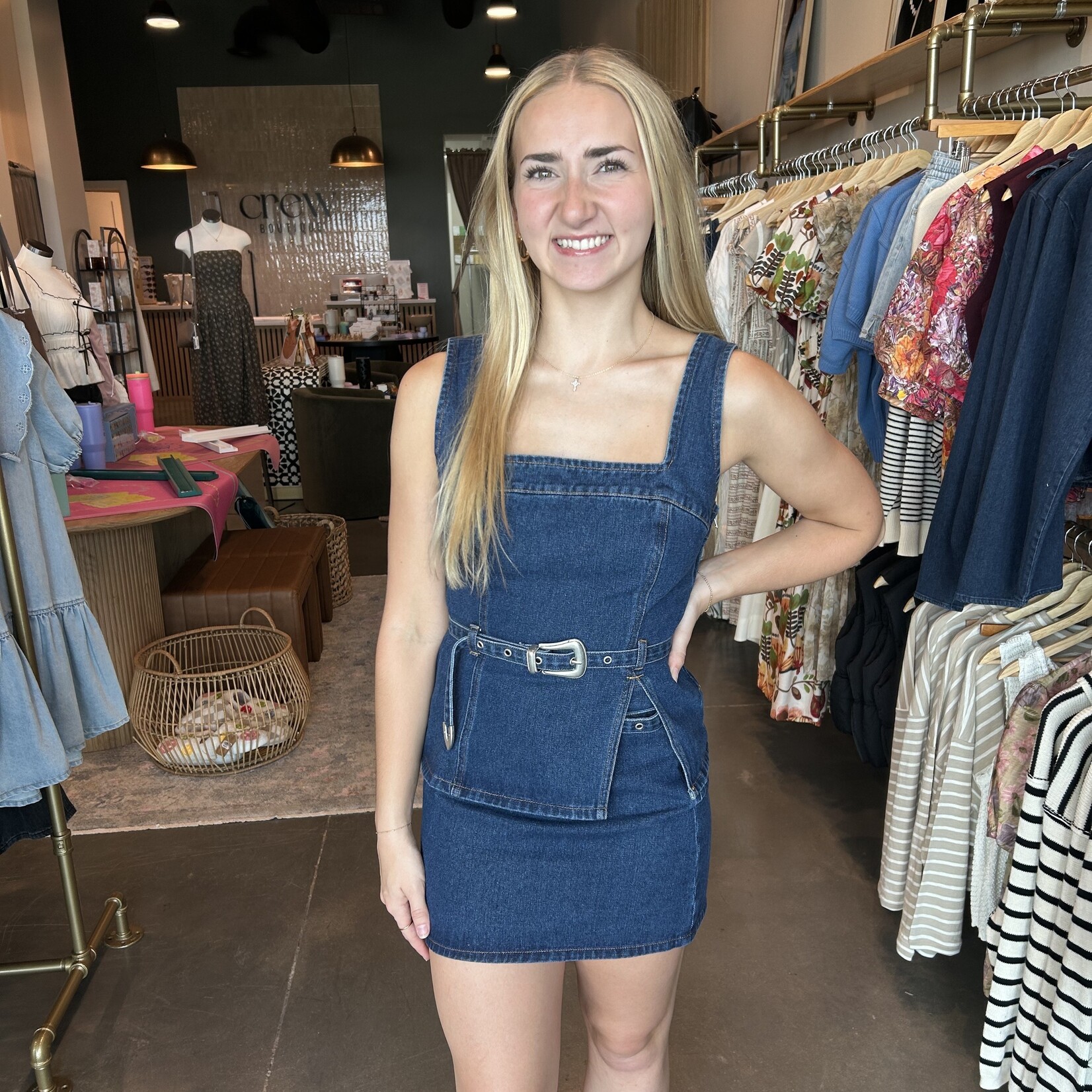 Le Lis Belted Denim Skirt Set