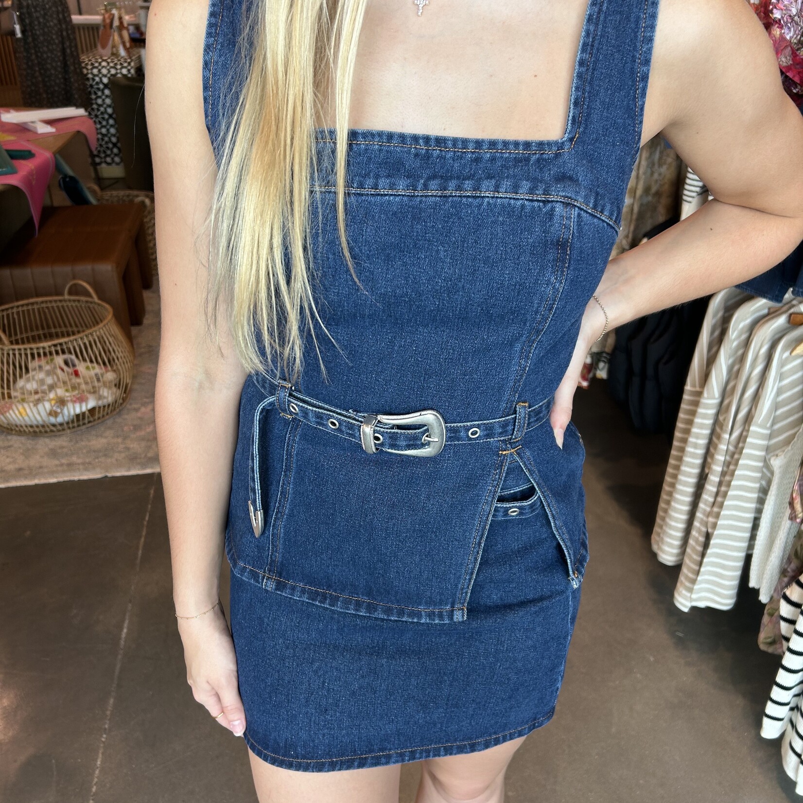 Le Lis Belted Denim Skirt Set