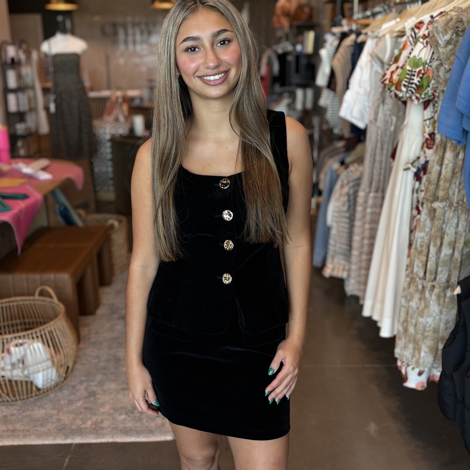 Velvet Vest and Skirt Set