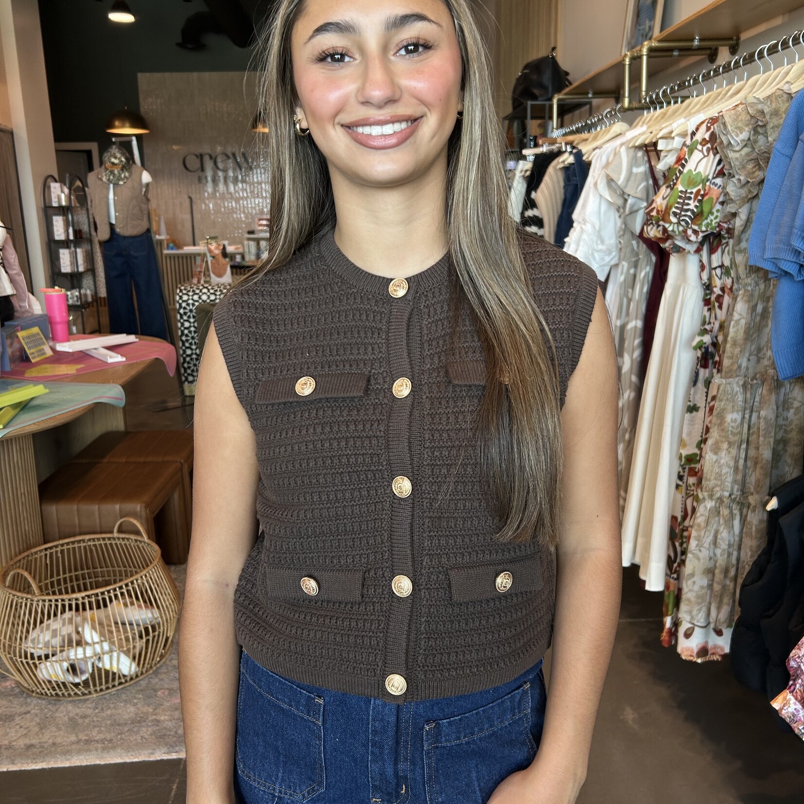 Knit Sweater Vest w/ Gold Buttons