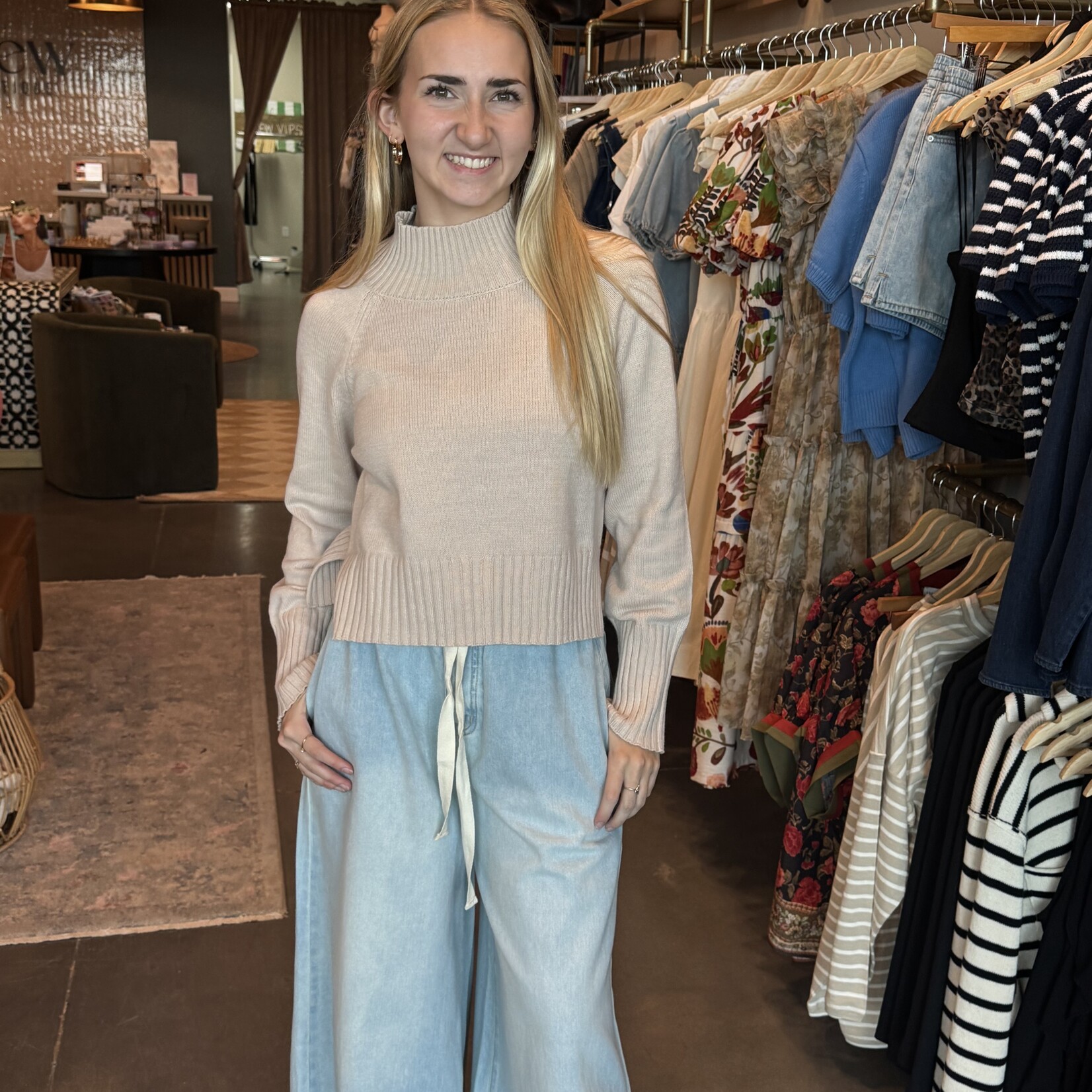 Wide Leg Drawstring Denim Pants