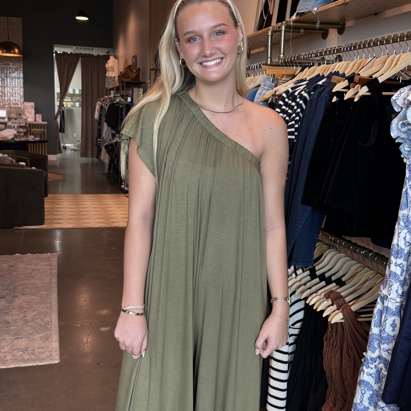 One Shoulder Flowy Jumpsuit