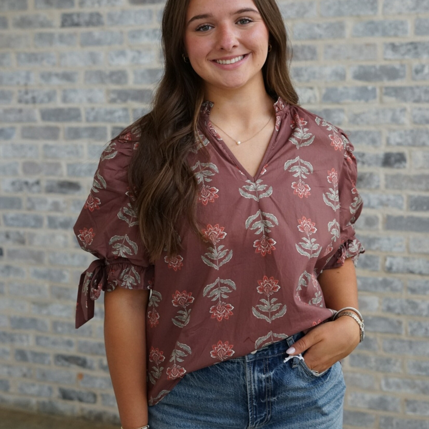 entro Bow Sleeve Flower Print Top