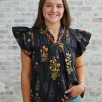 entro Ruffle Sleeve Button Down Floral Top