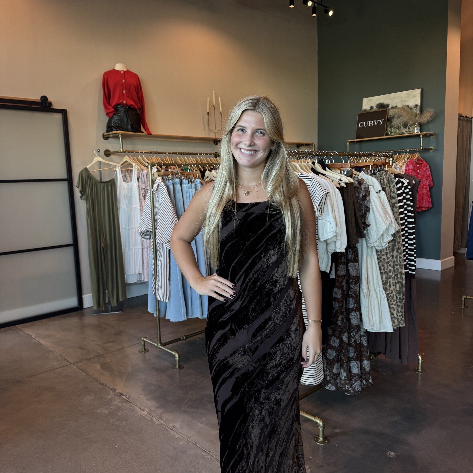 miou muse Velvet Texture Maxi Dress