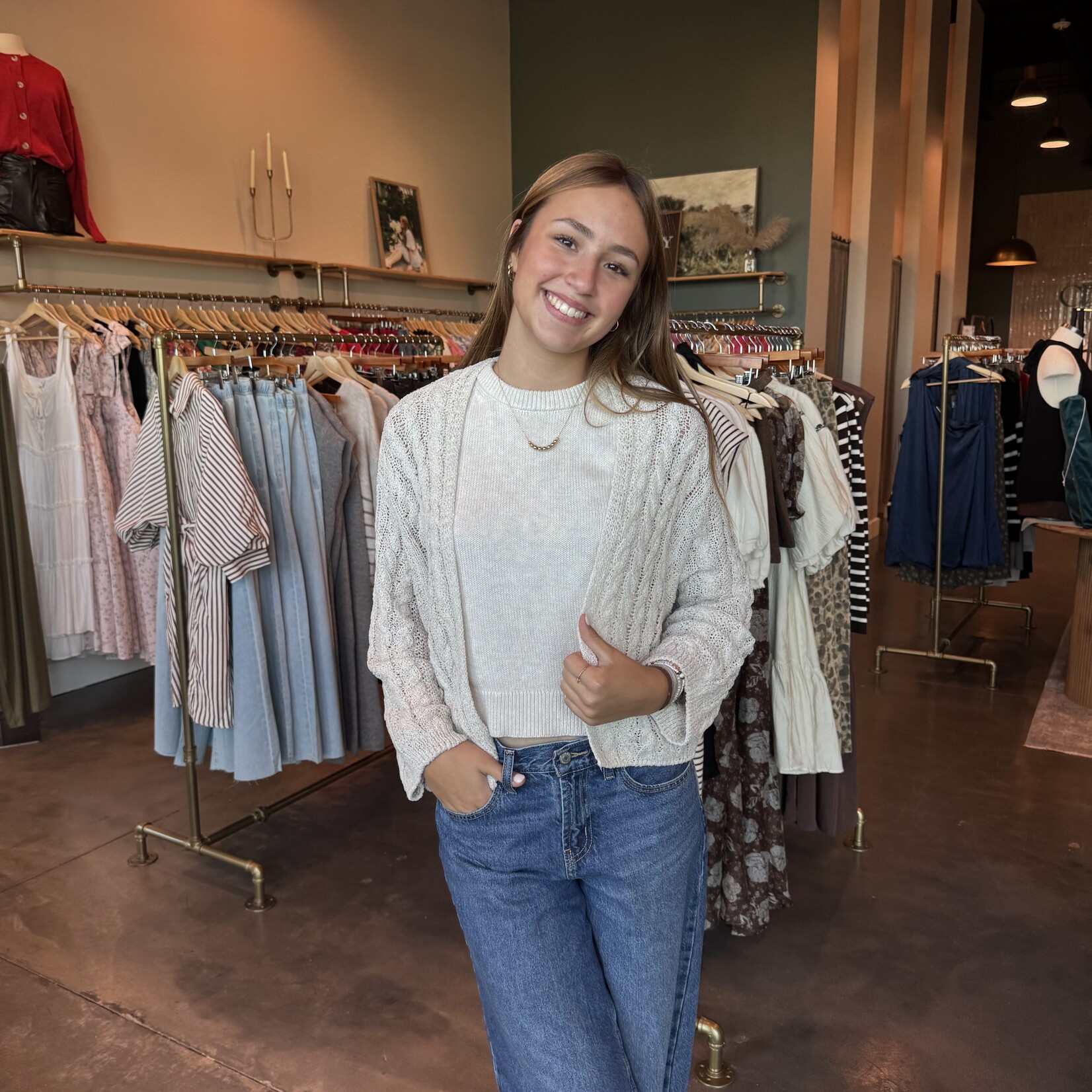 miou muse Light Cable Knit Sweater