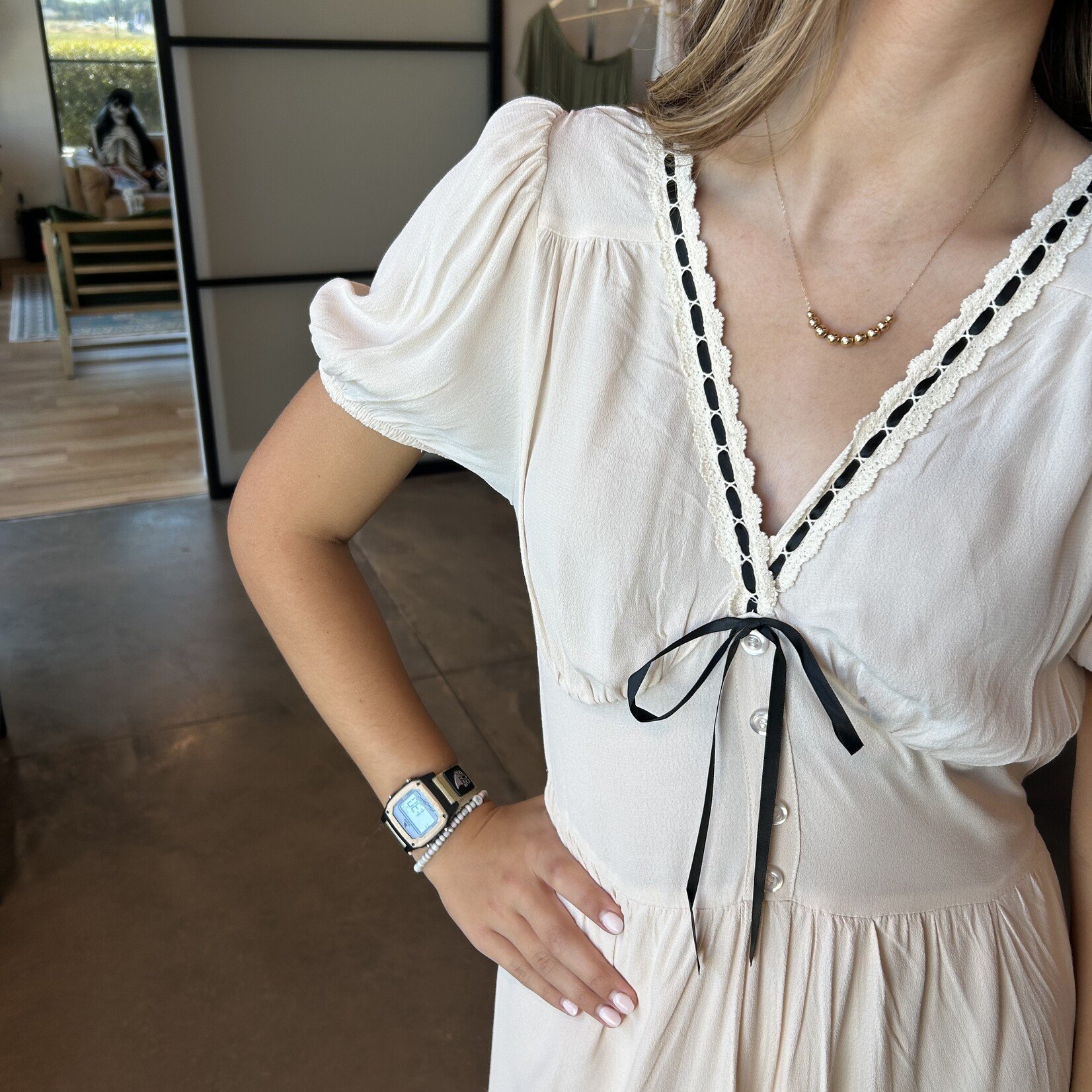 Contrast Lace Corset Detail Midi Dress