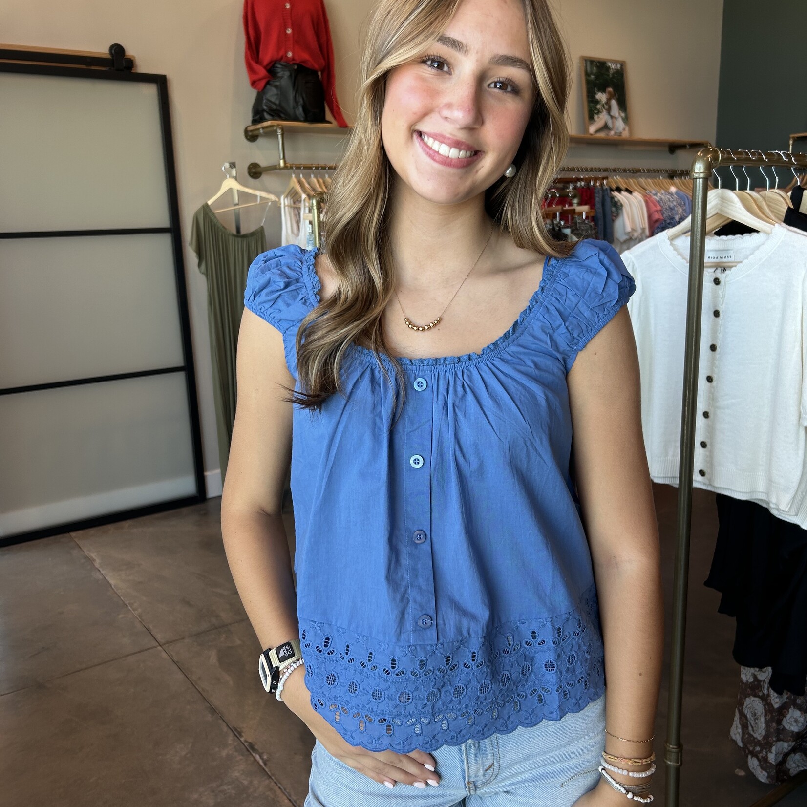 Eyelet Lace Trim Blouse