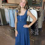Front Zip Denim Midi Dress