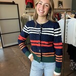 Cable Knit Striped Button Down Sweater