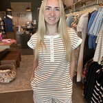 Striped Cap Sleeve Shorts Set