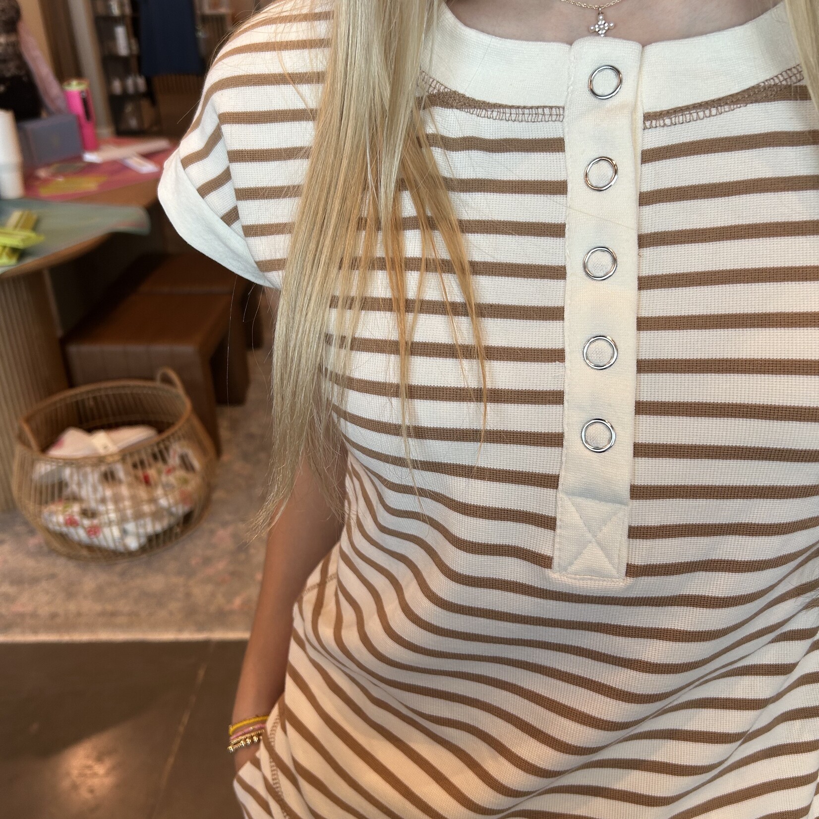 Striped Cap Sleeve Shorts Set