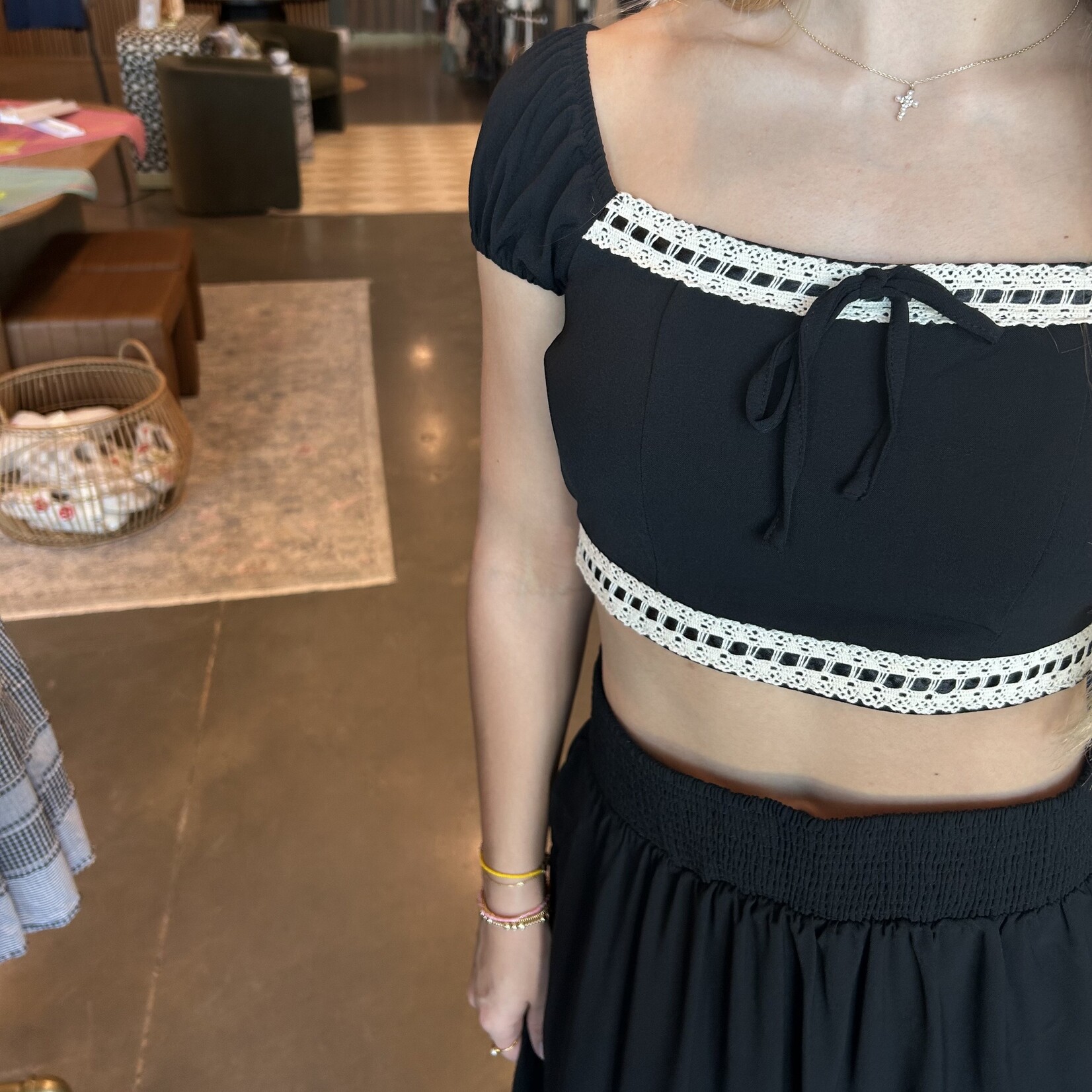 Contrast Lace Trim Maxi Skirt Set