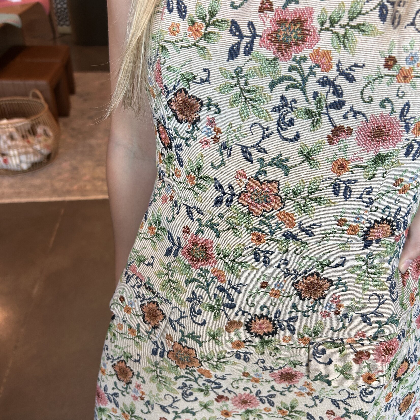 Floral Jacquard Pocket Detail Mini Dress