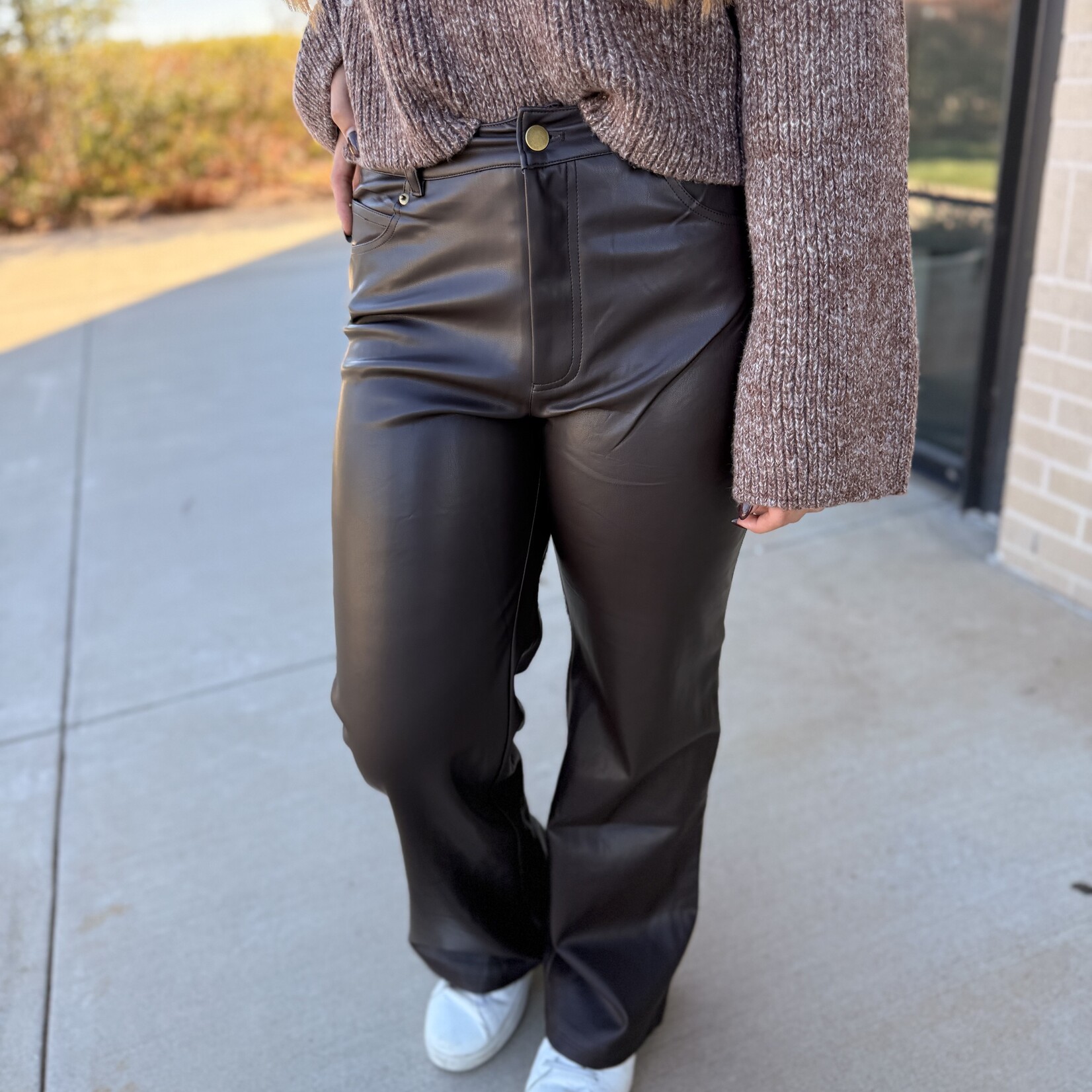 Faux Leather Straight Leg Pants