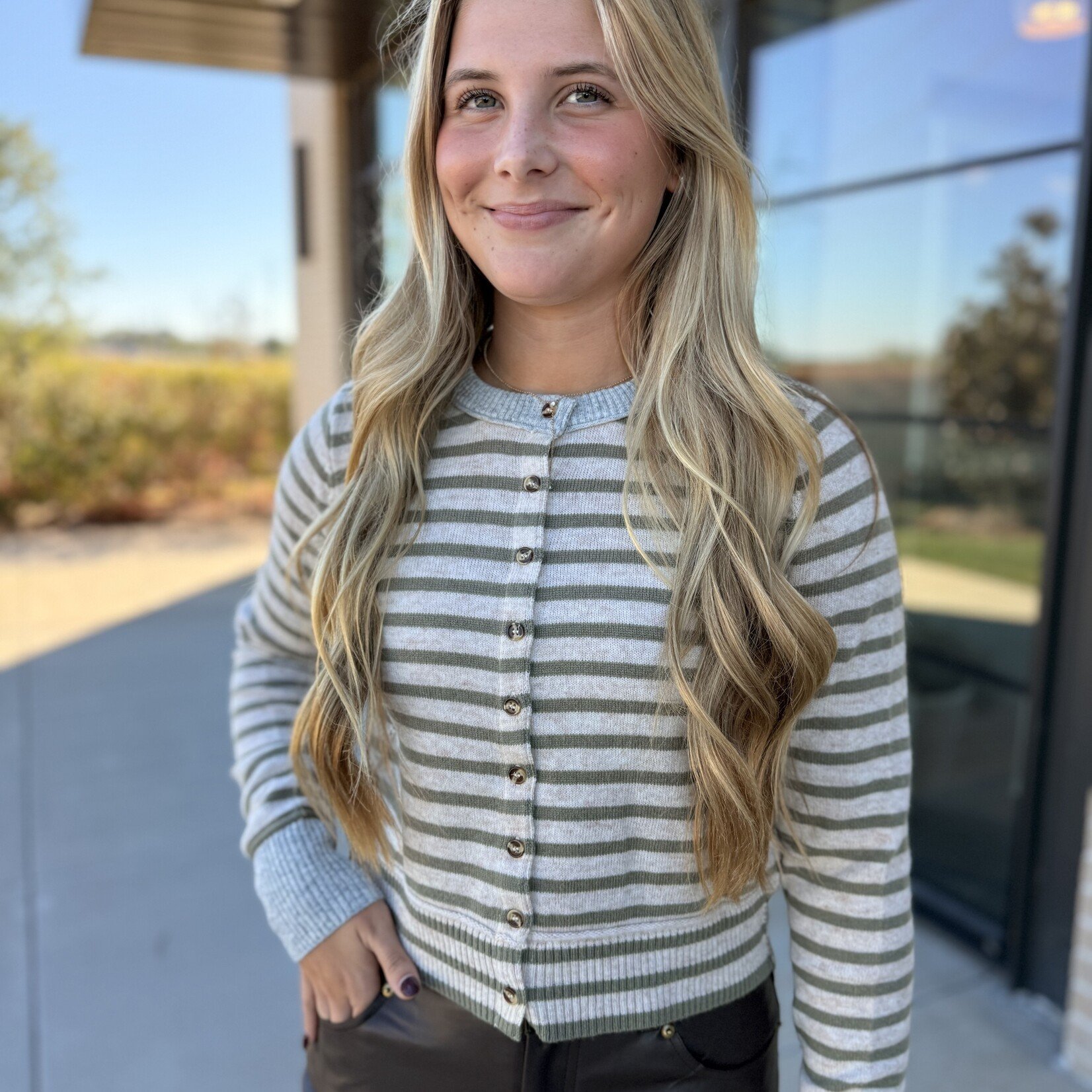 miou muse Button Down Striped Cardigan