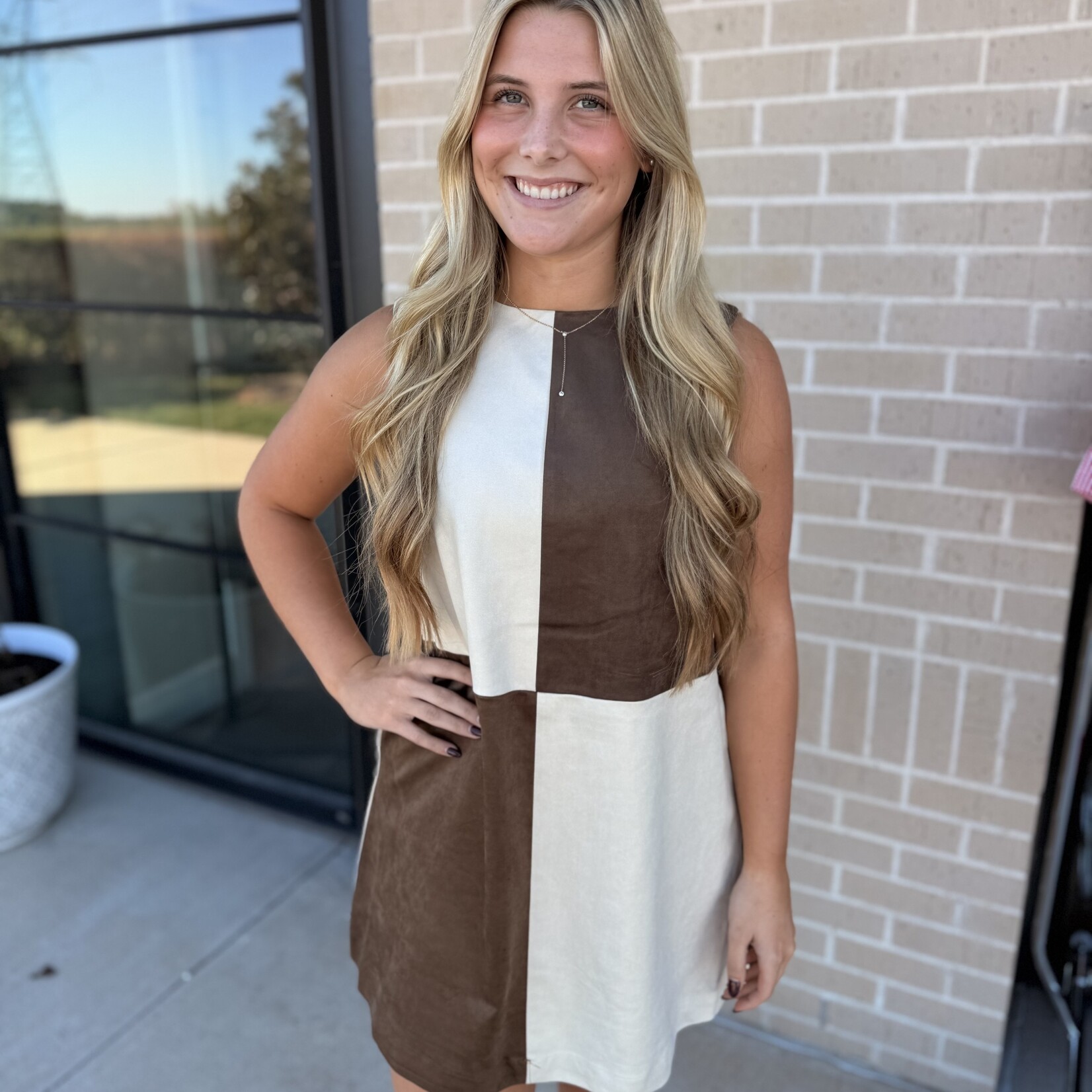 miou muse Suede Color Block Shift Dress