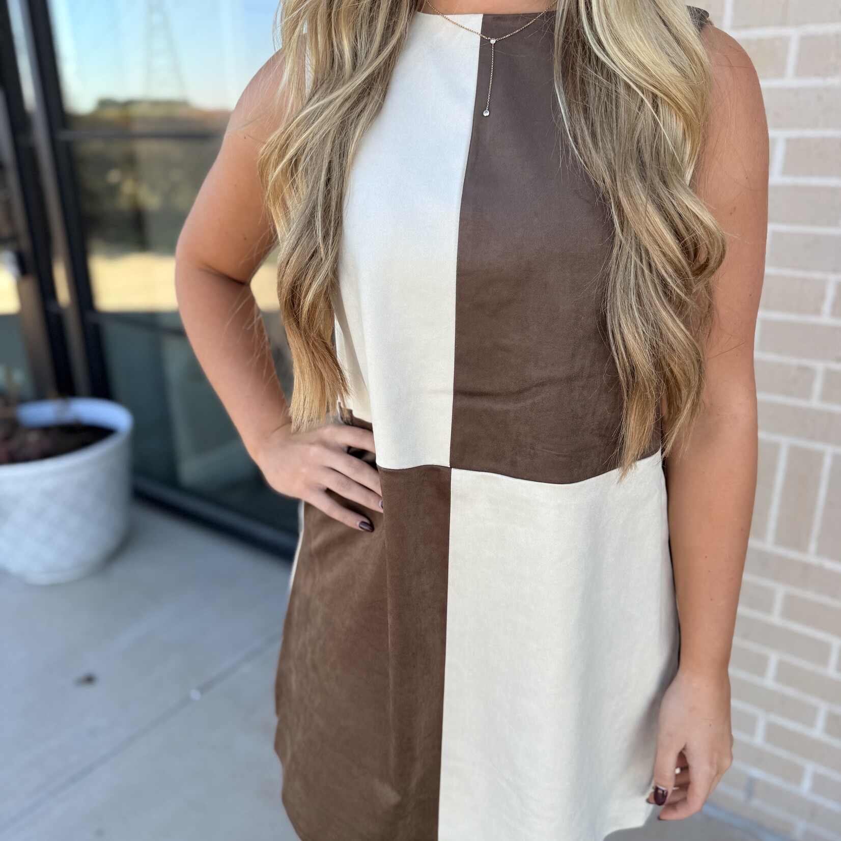 miou muse Suede Color Block Shift Dress