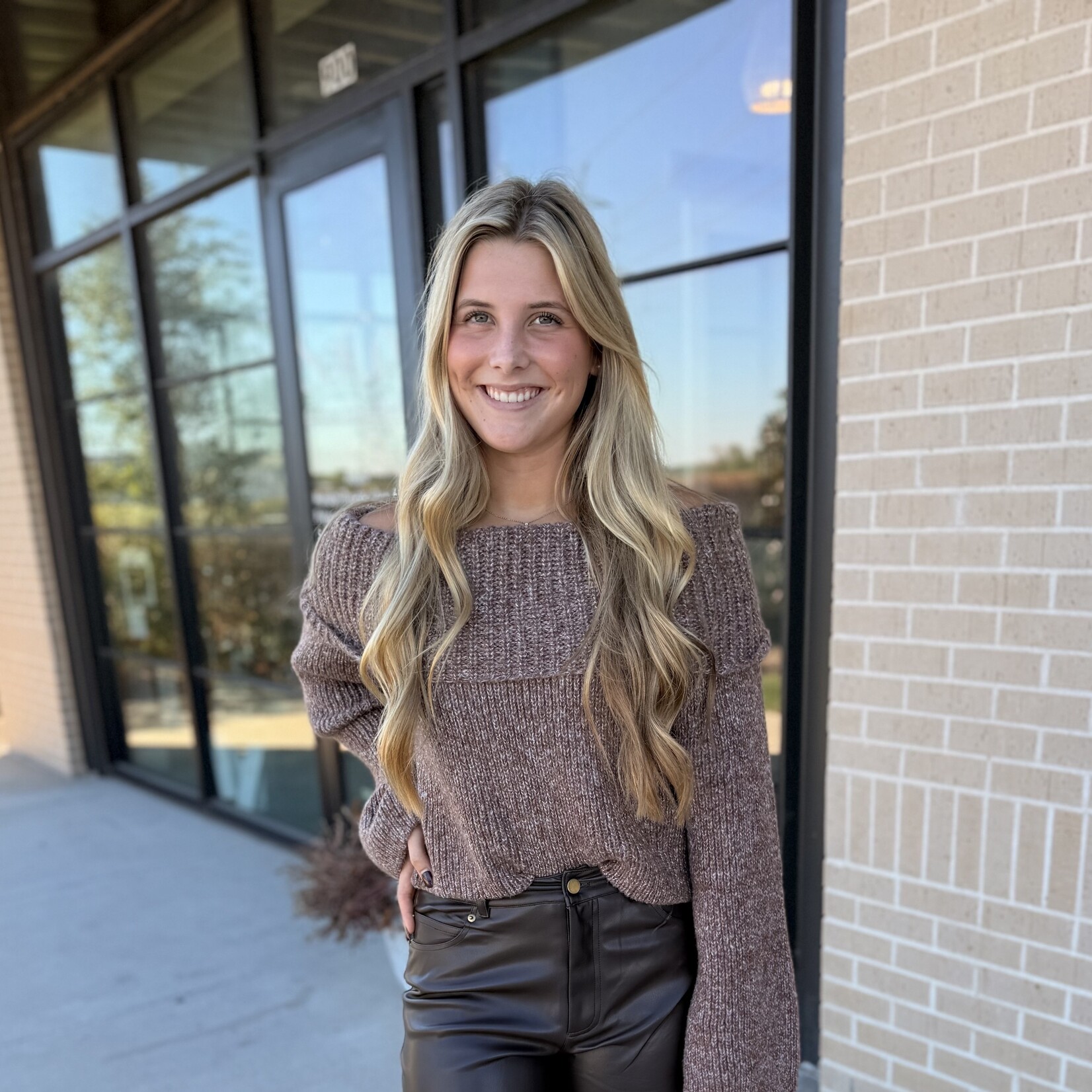 miou muse Fold Over Off Shoulder Sweater