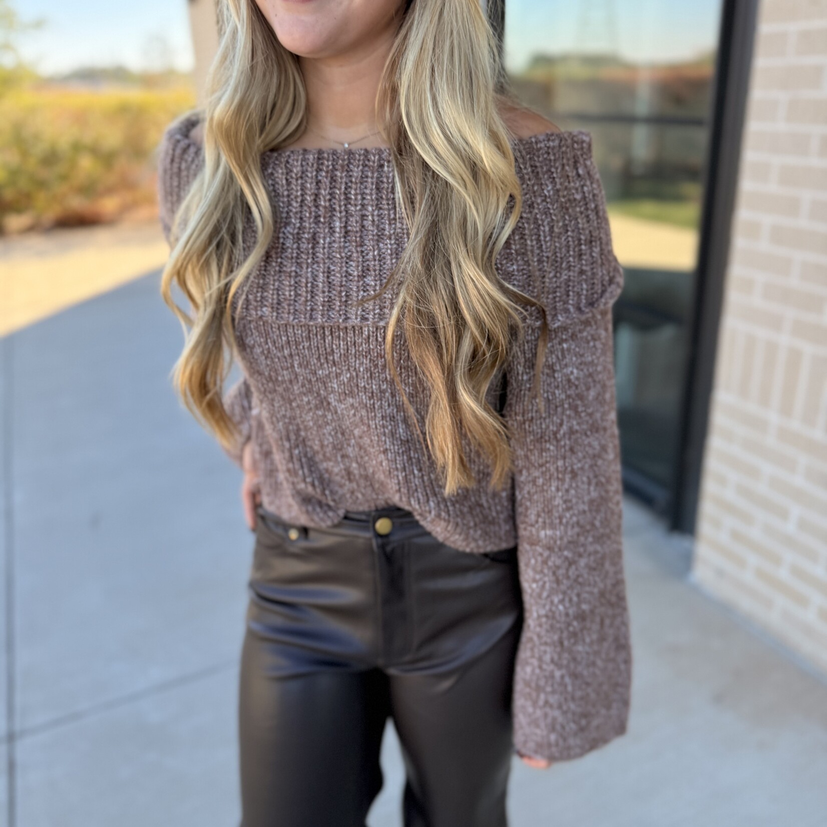 miou muse Fold Over Off Shoulder Sweater