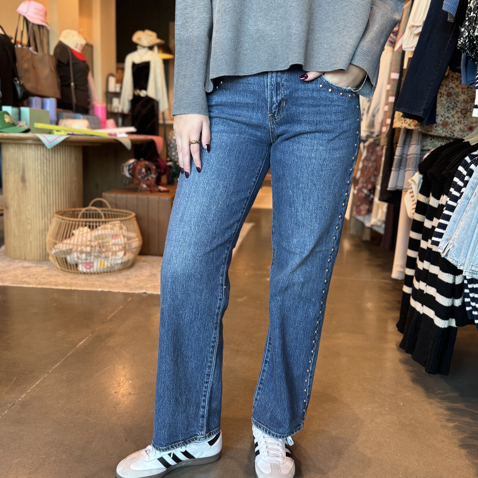 Low Rise Studded Baggy Jeans