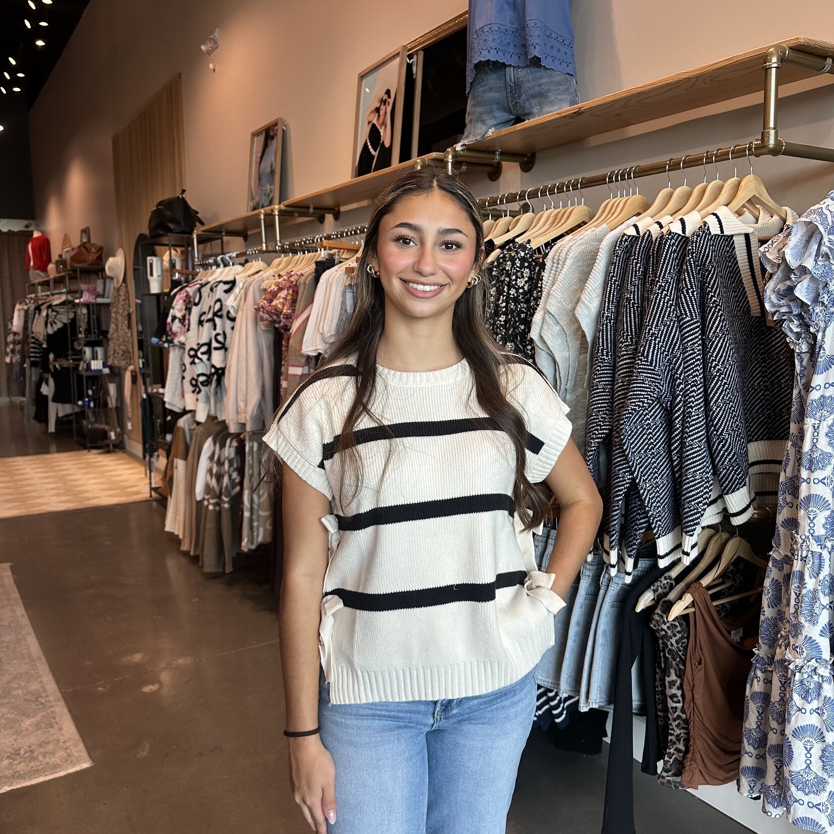 Striped Bow Side Detail Sweater