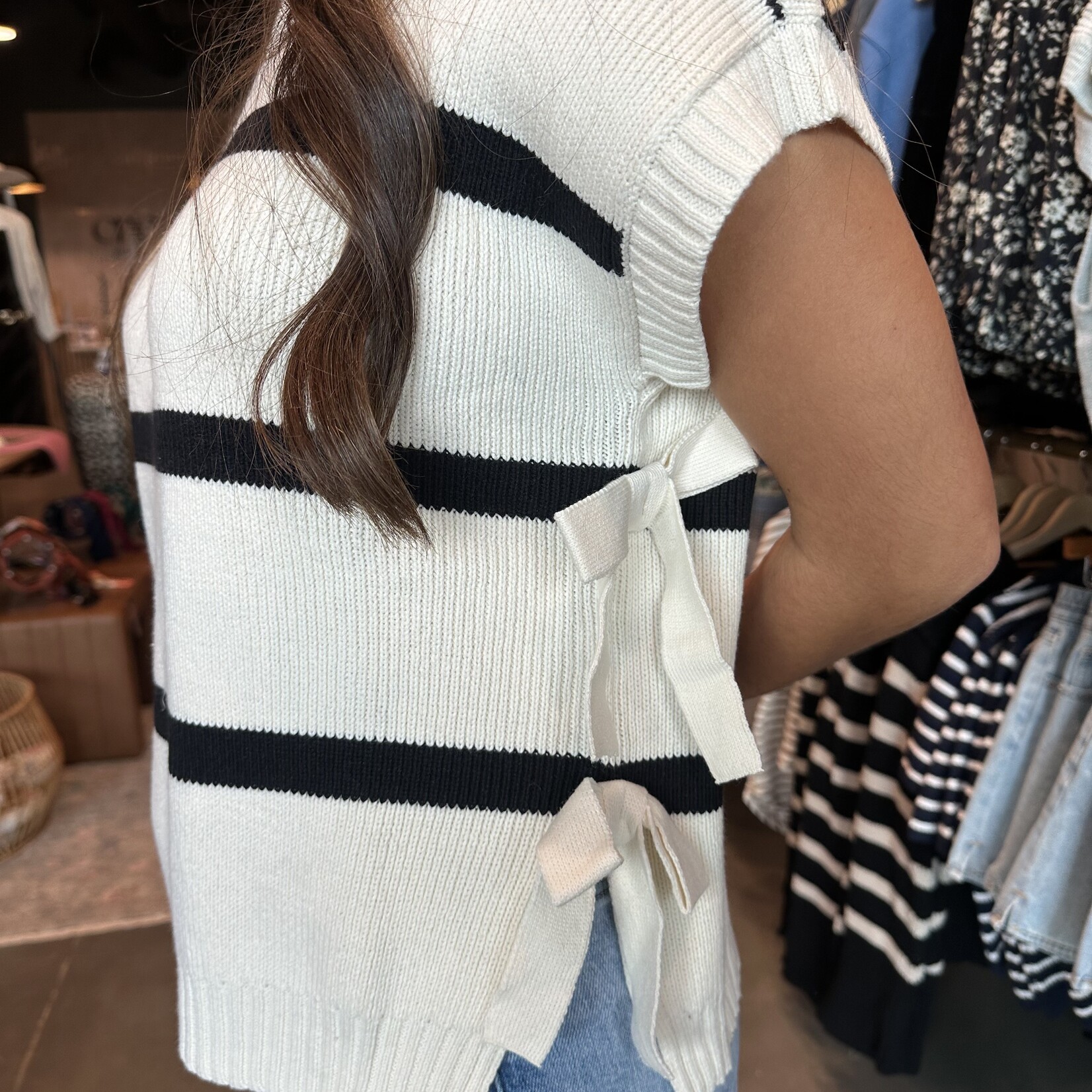 Striped Bow Side Detail Sweater