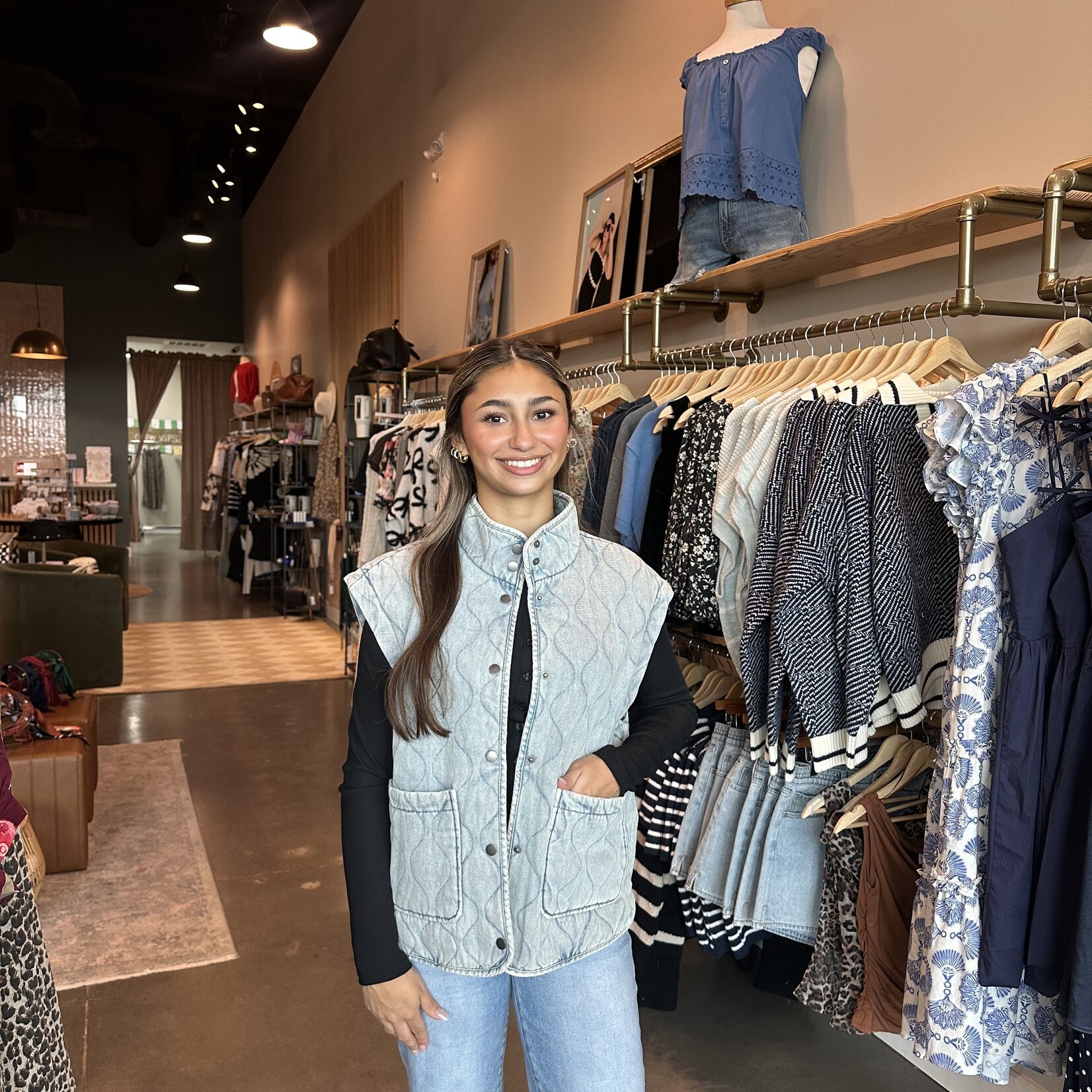 Washed Denim Button Vest