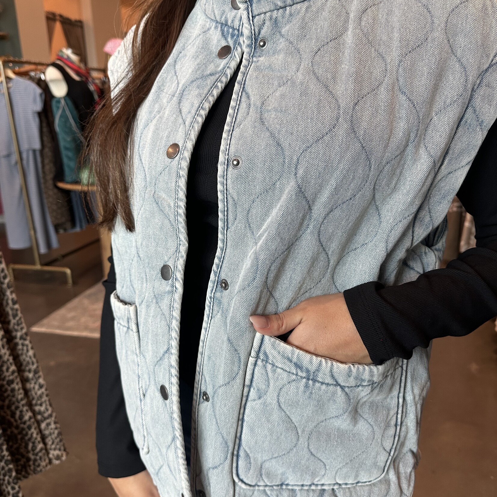 Washed Denim Button Vest