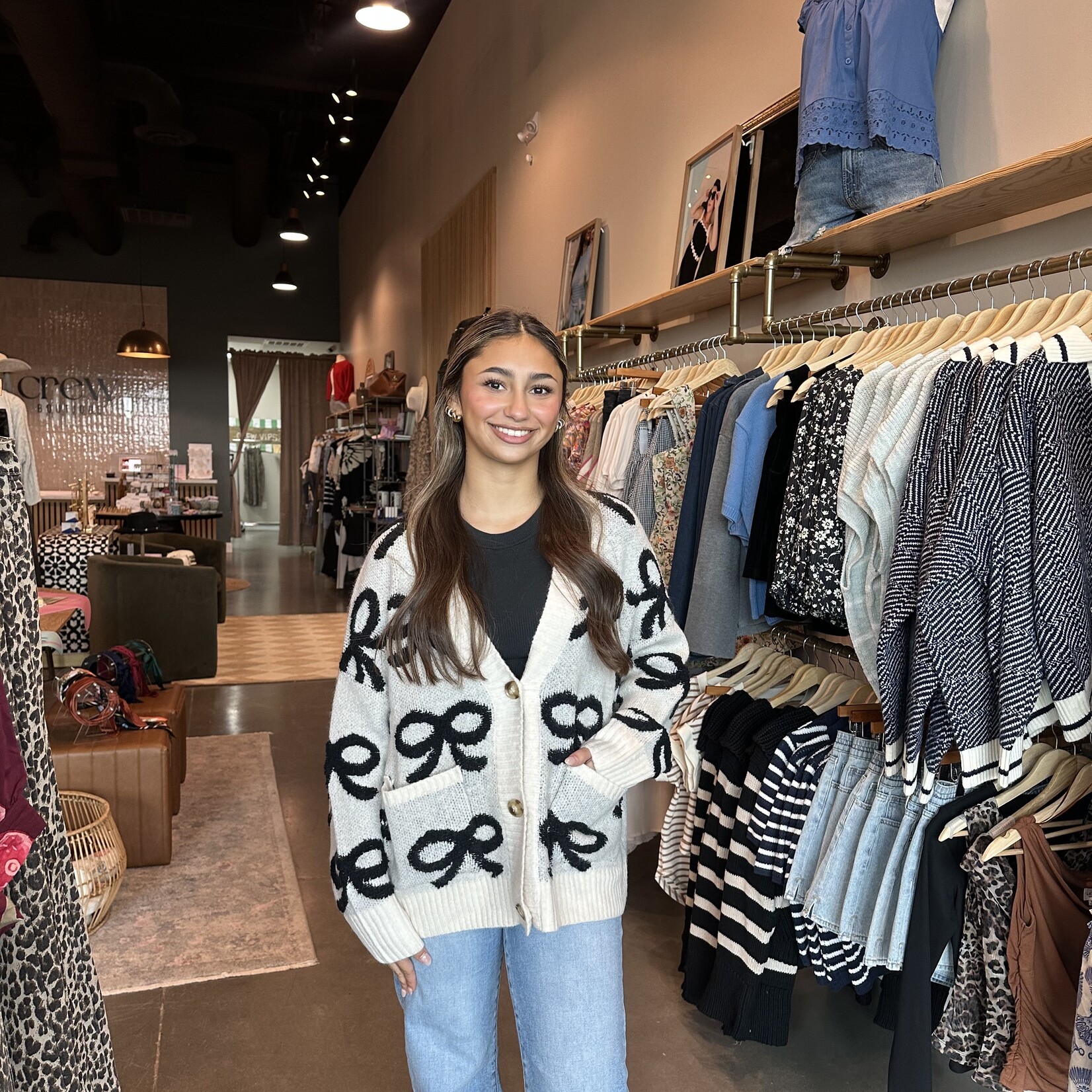 Bow Print Button Down Cardigan