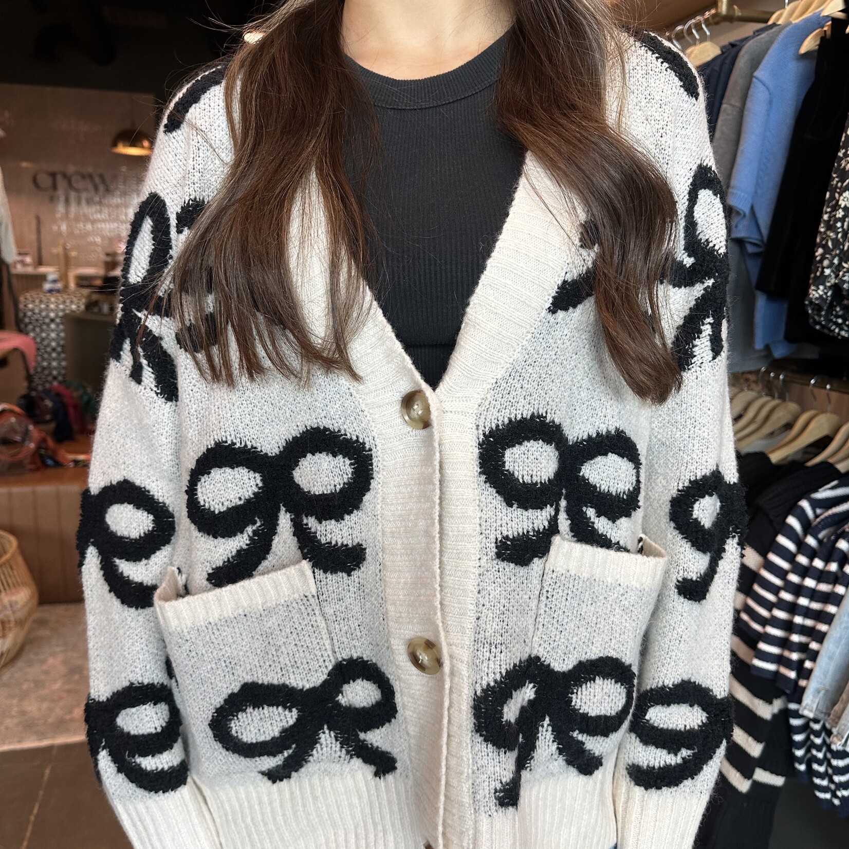 Bow Print Button Down Cardigan