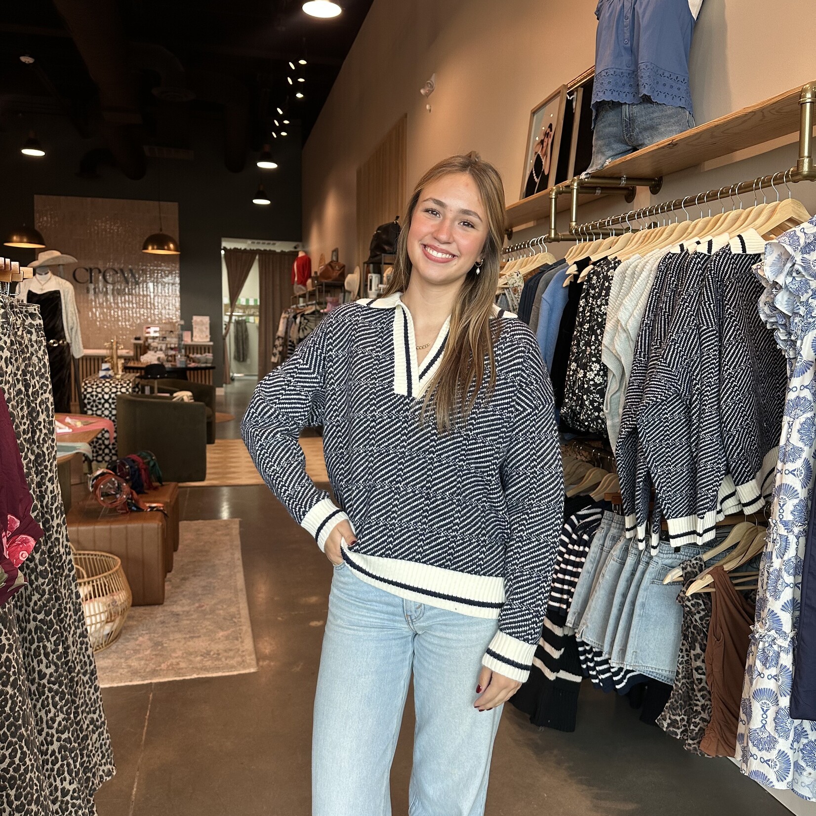 Geo Print Collard Sweater