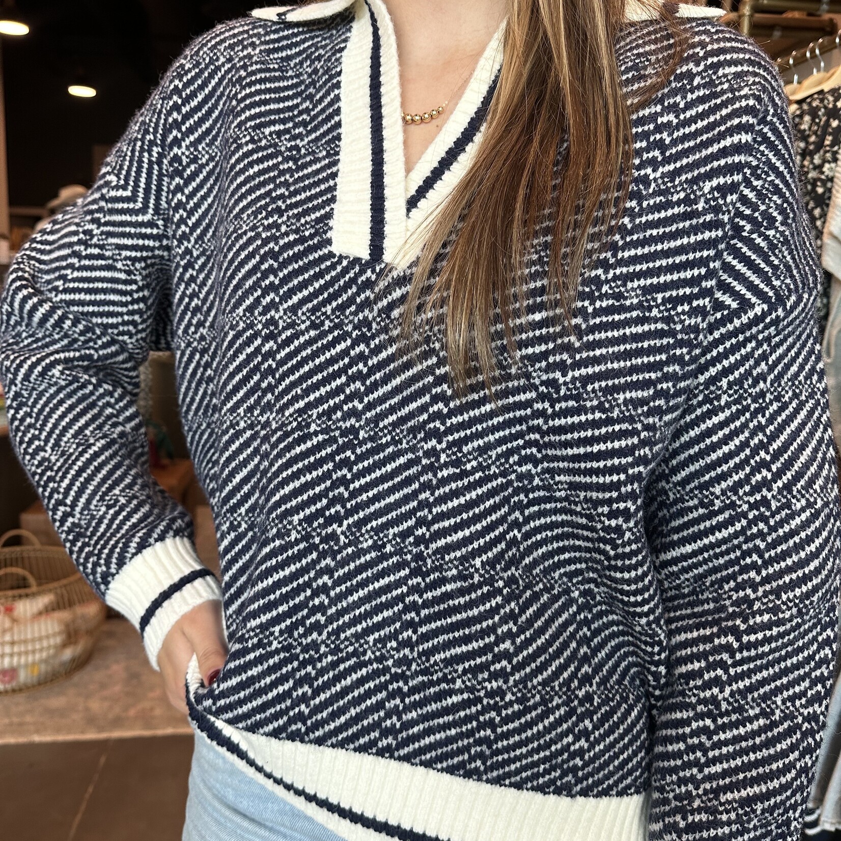 Geo Print Collard Sweater