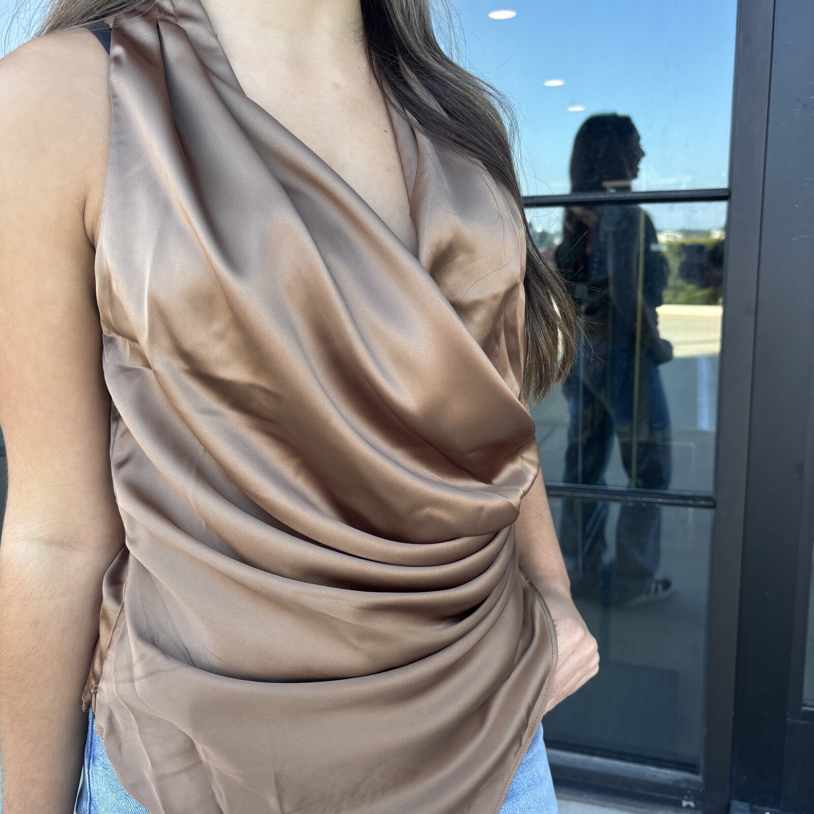 fore collection inc. Ruched Satin Plunge Top