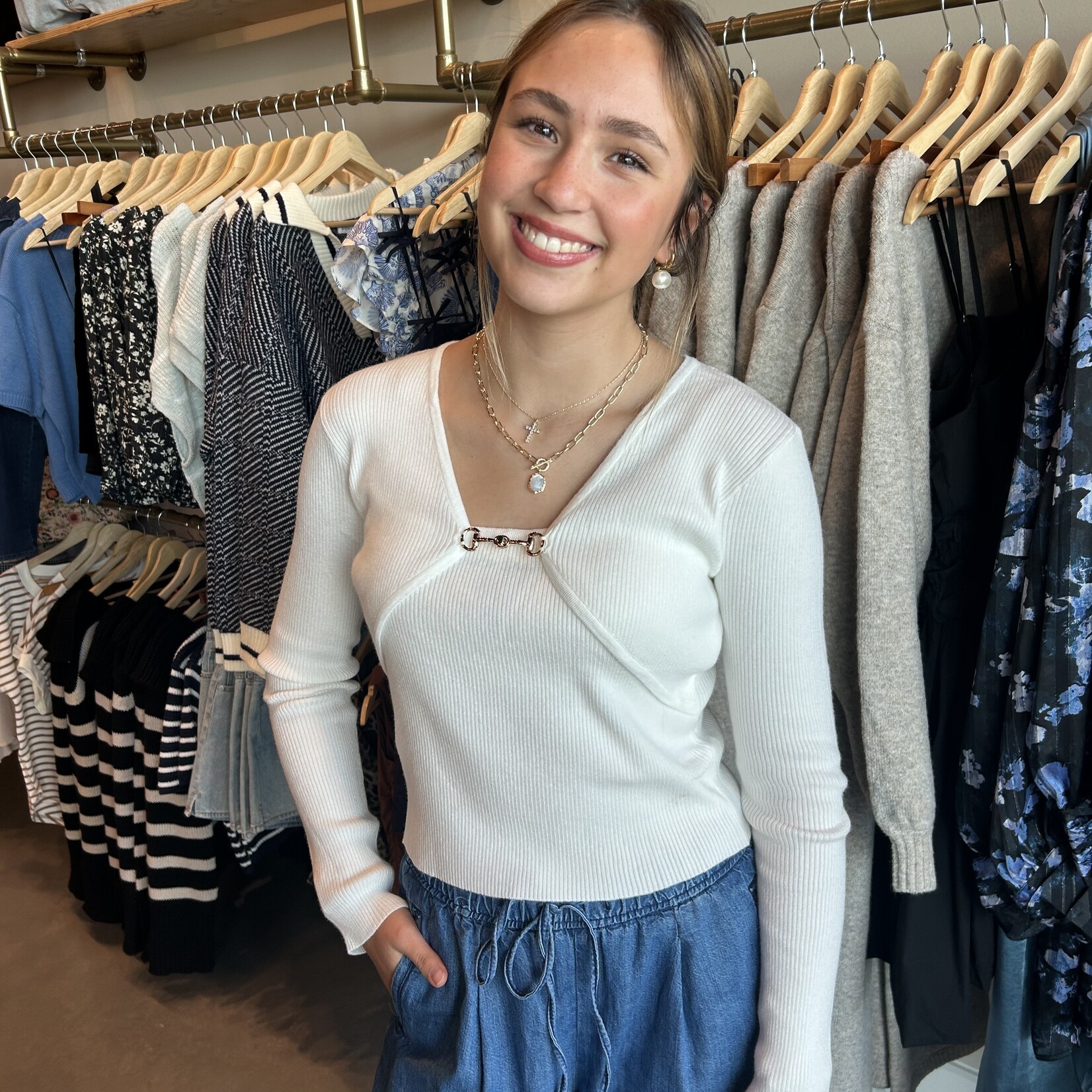 fore collection inc. Long Sleeve Buckle Detail Sweater Top