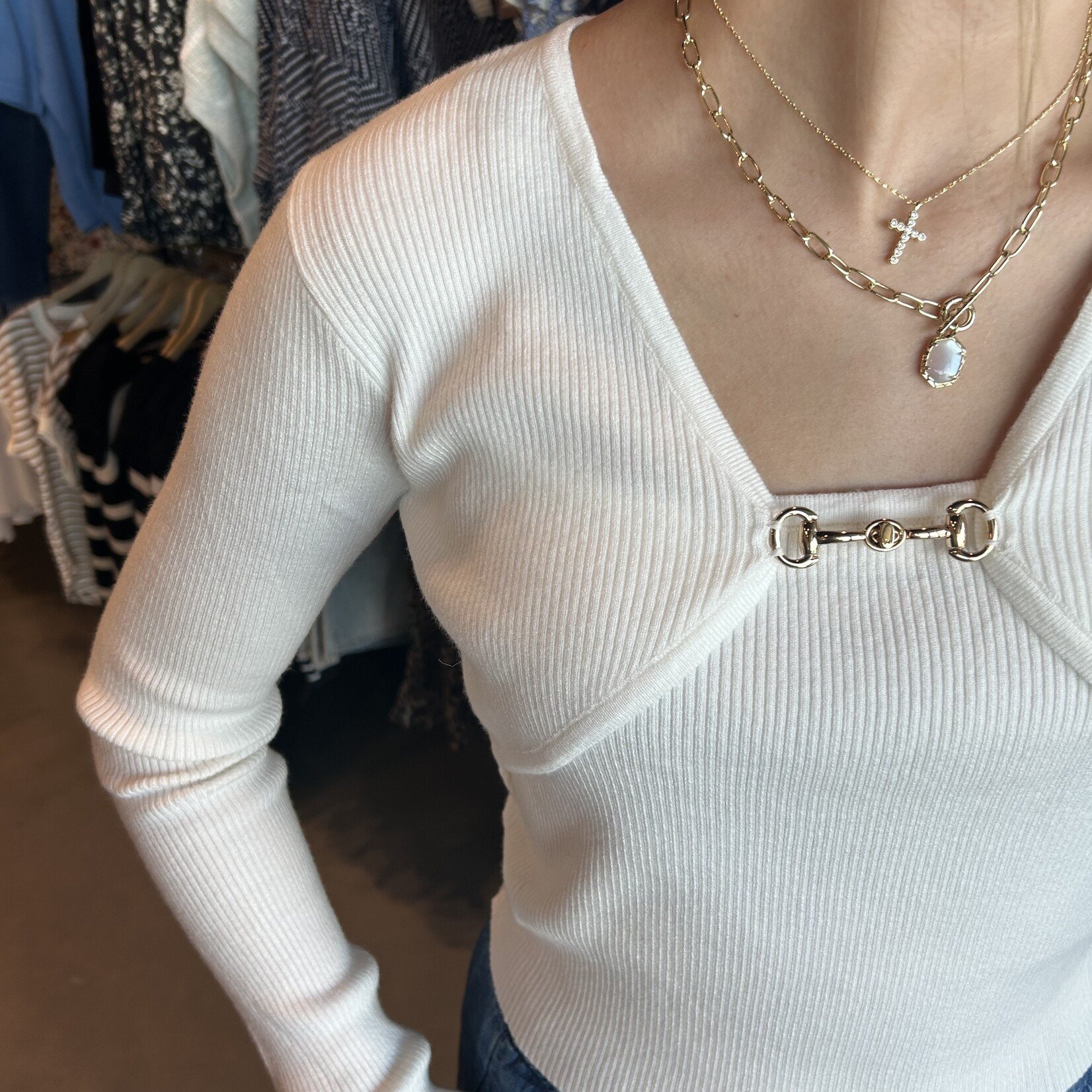 fore collection inc. Long Sleeve Buckle Detail Sweater Top