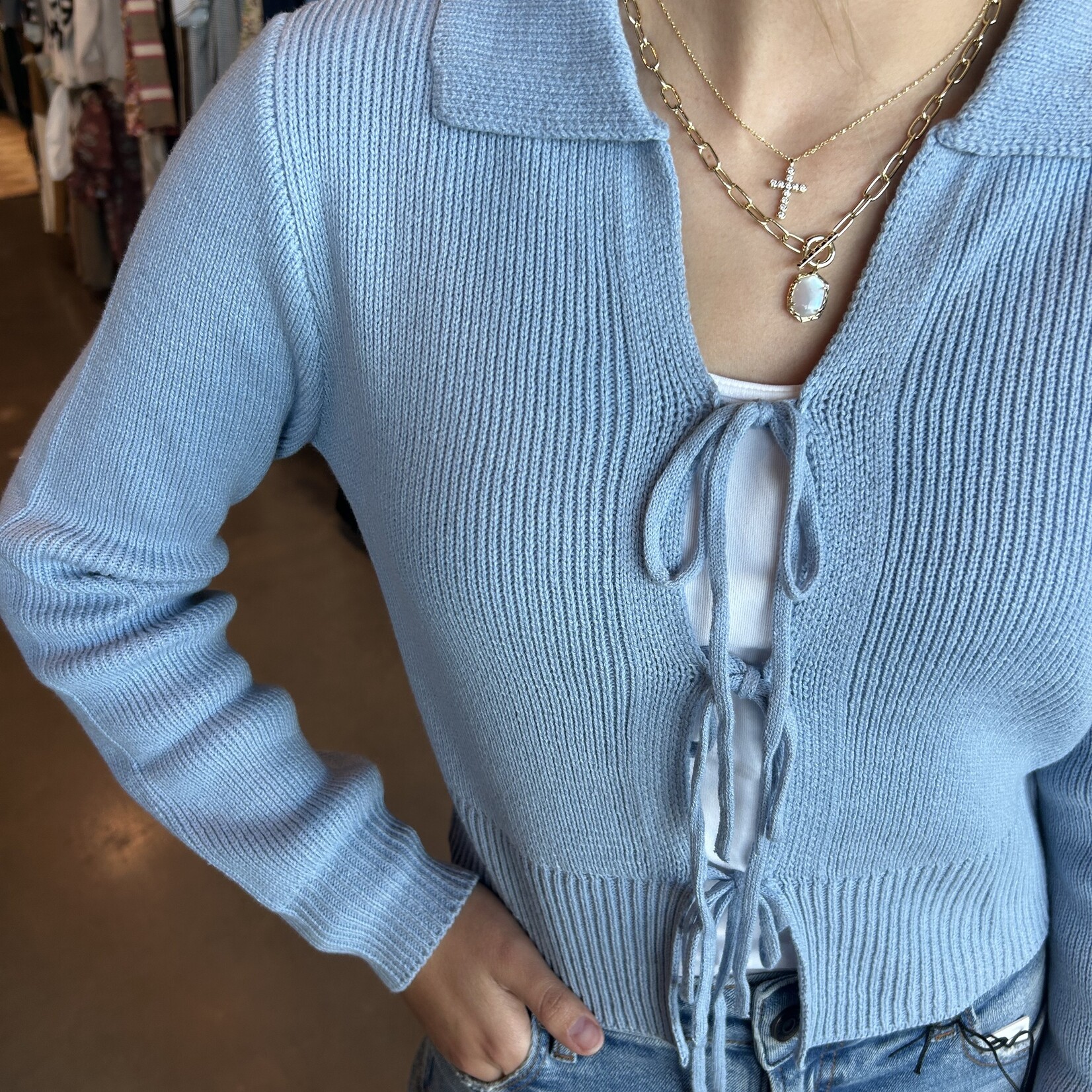 Collared Front Tie Cardigan