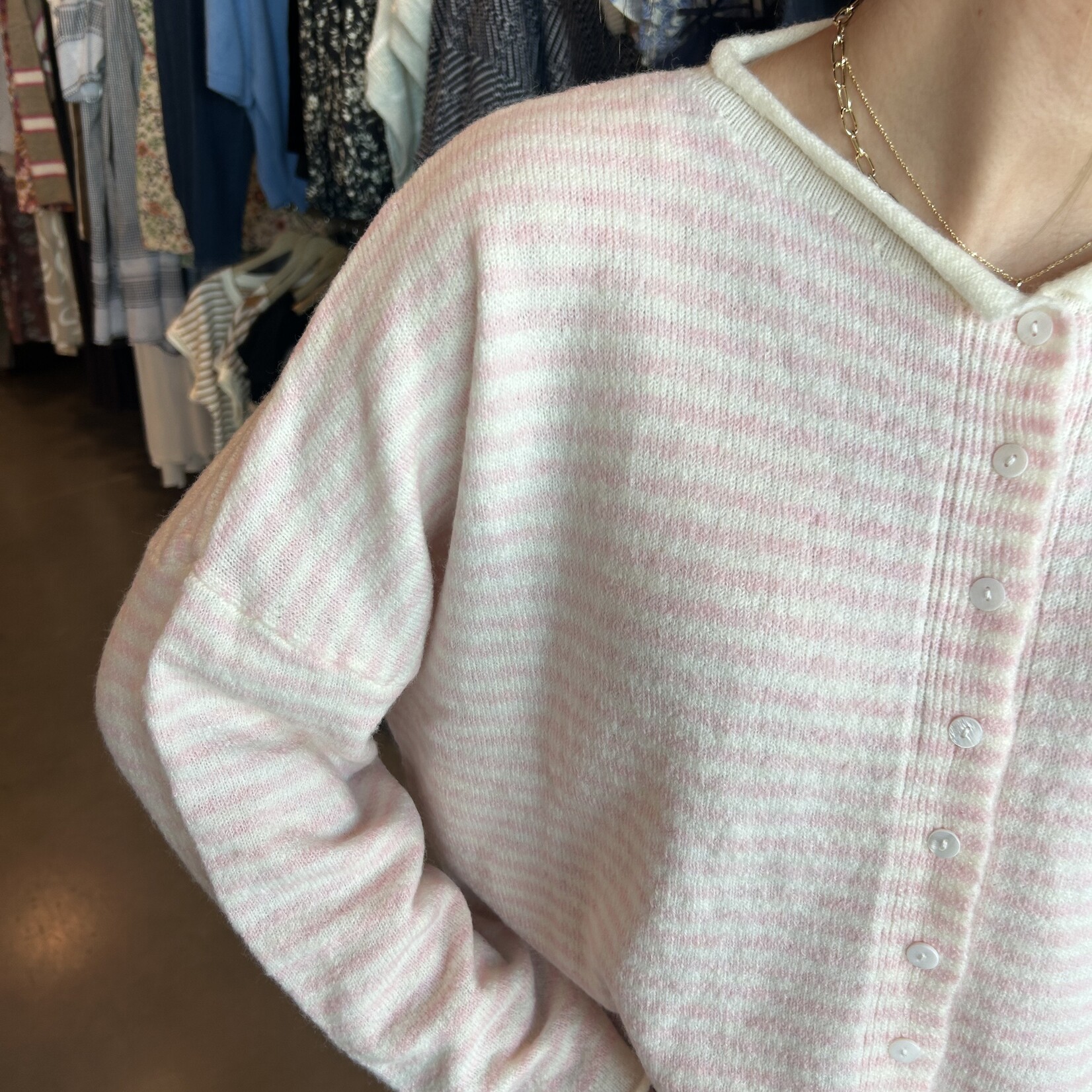 Raw Edge Striped Cardigan