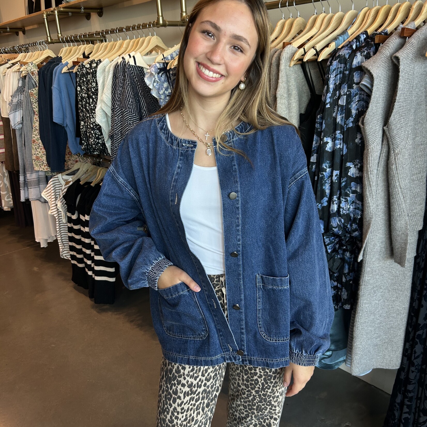 needii Oversized Snap Button Denim Jacket