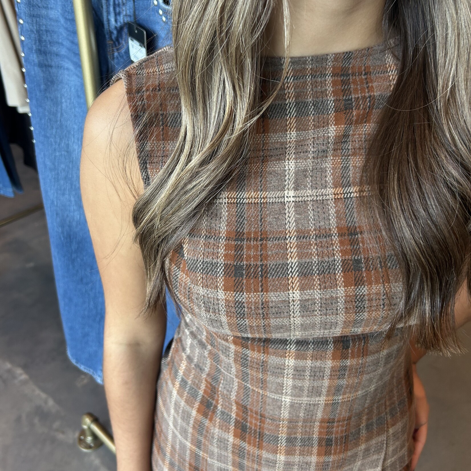 needii Low Back Plaid Mini Dress w/ Slit Detail