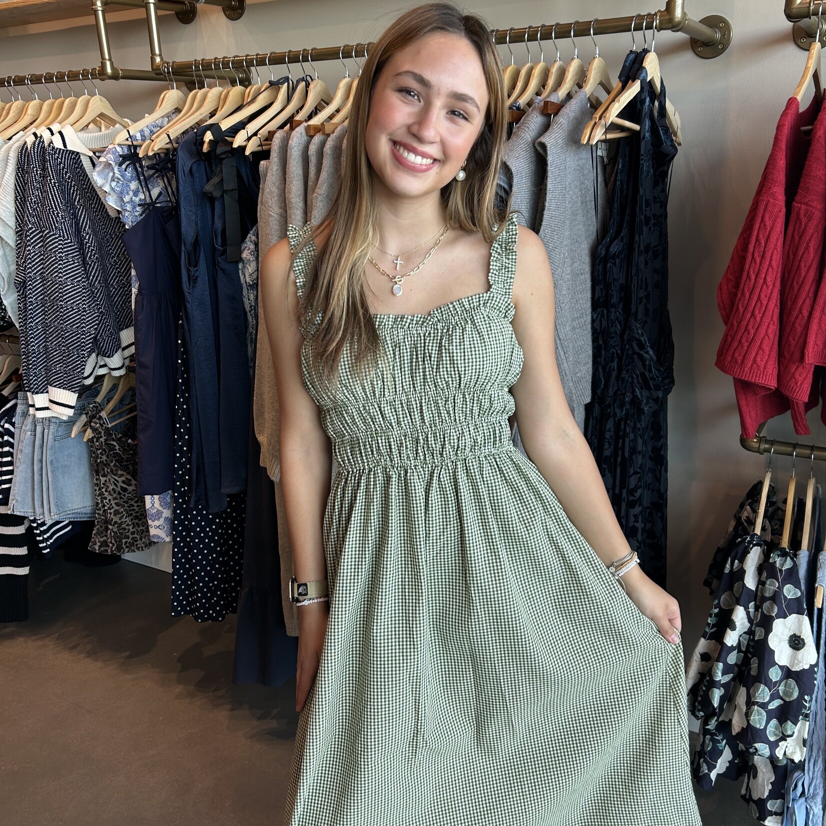 needii Gingham Ruffled Strap Maxi Dress