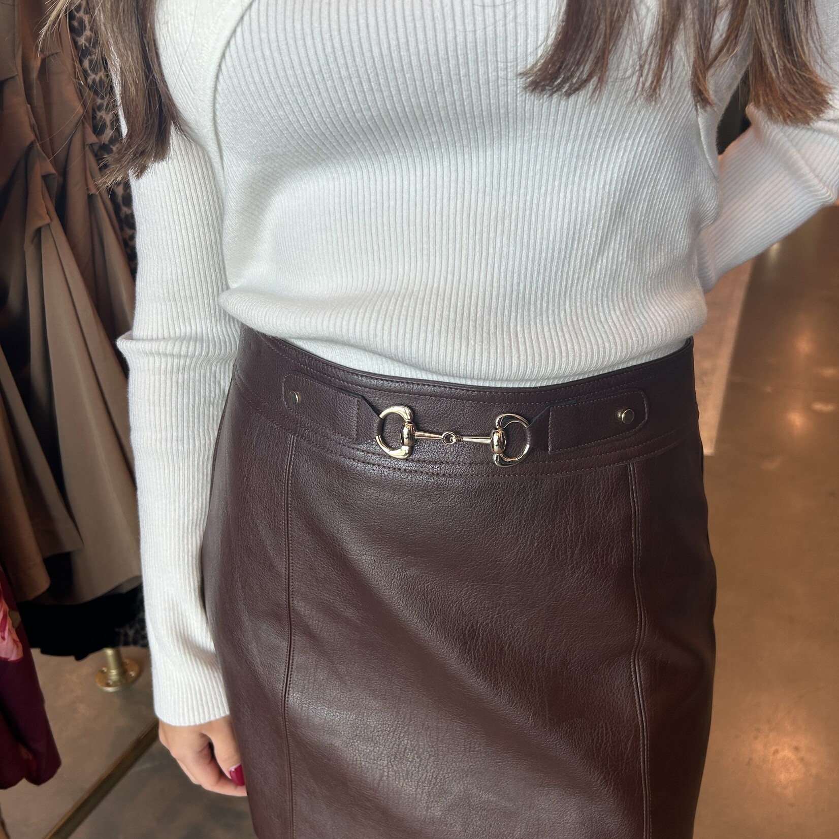 fore collection inc. Faux Leather Mini Skirt w/ Buckle Detail