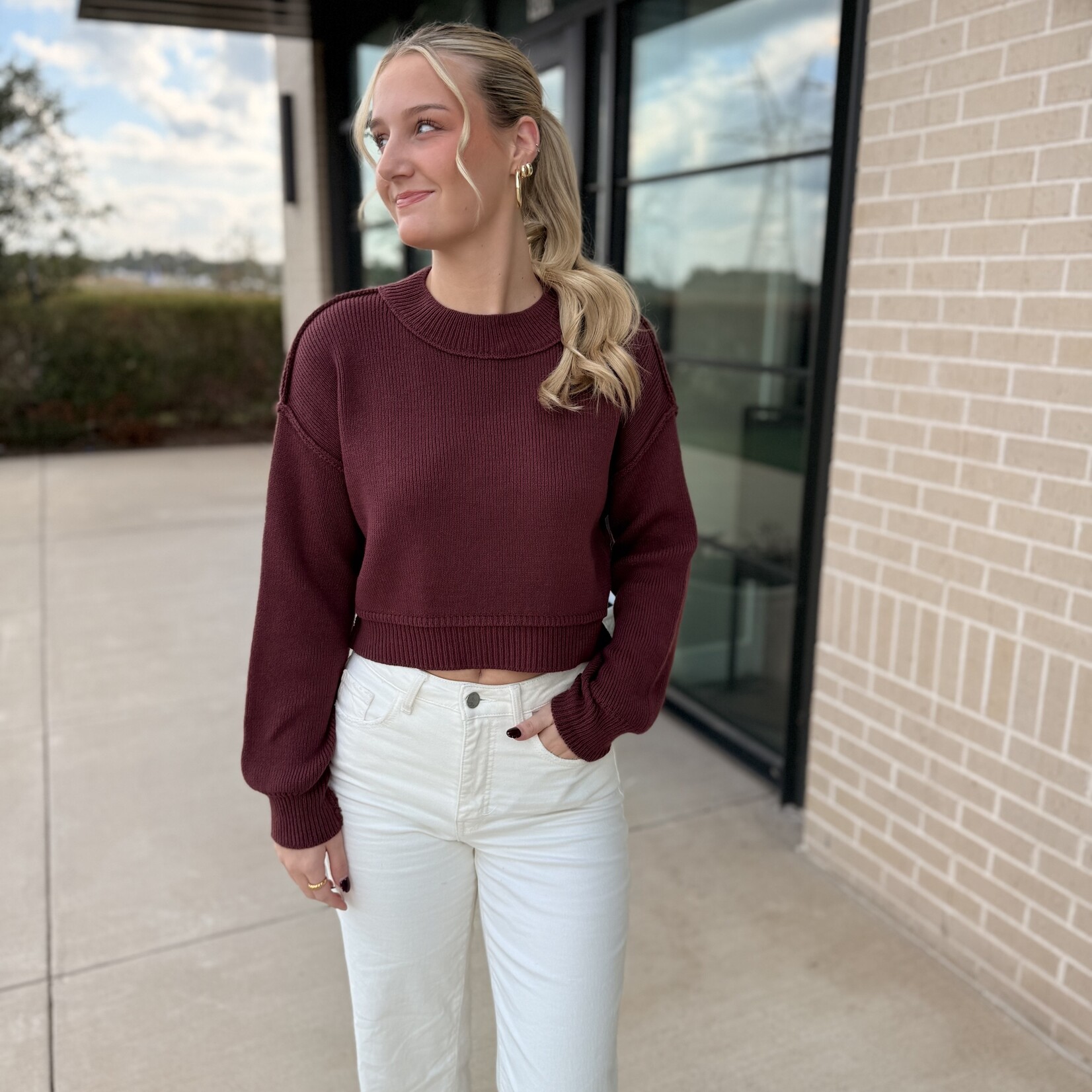 Cropped Knit Pullover Sweater