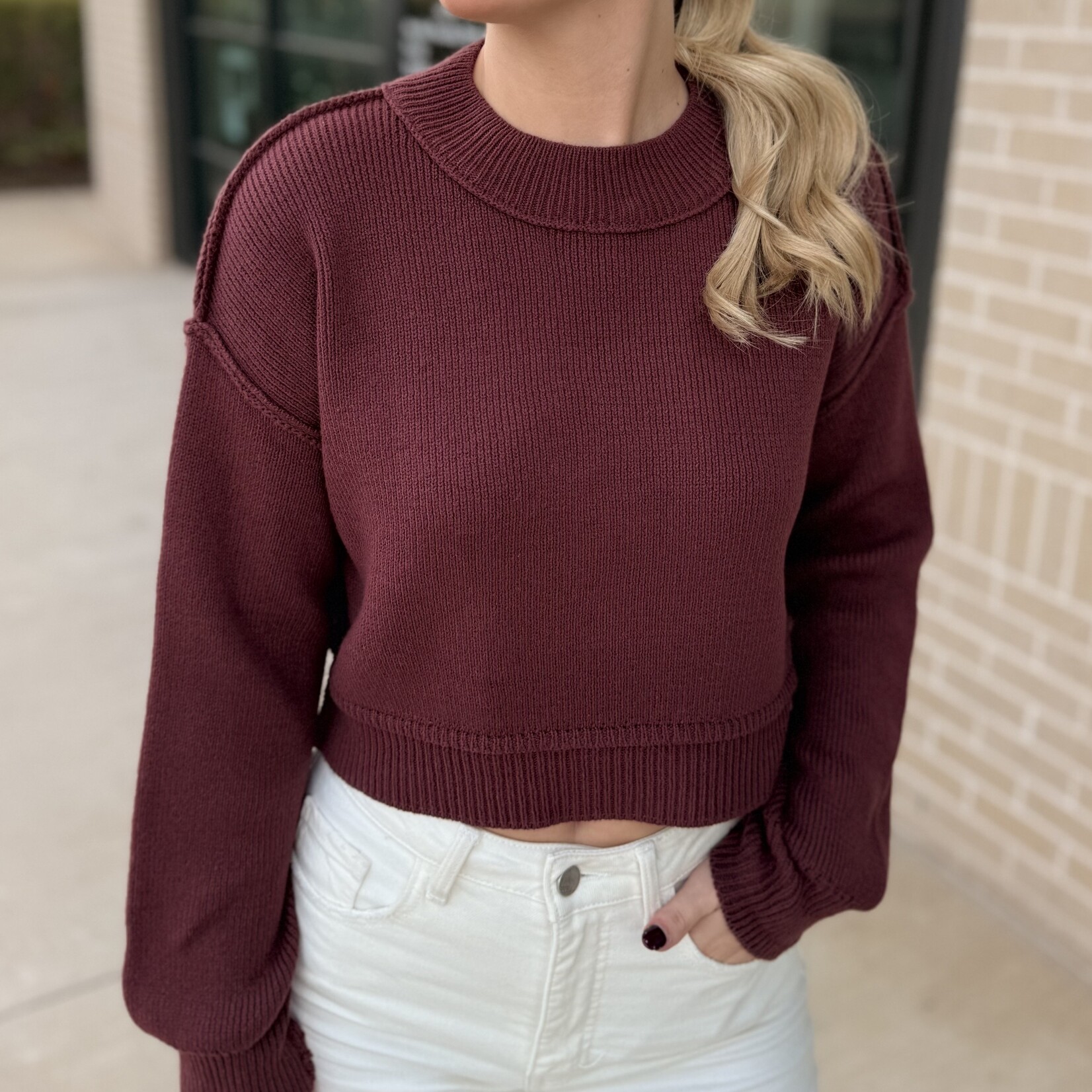 Cropped Knit Pullover Sweater