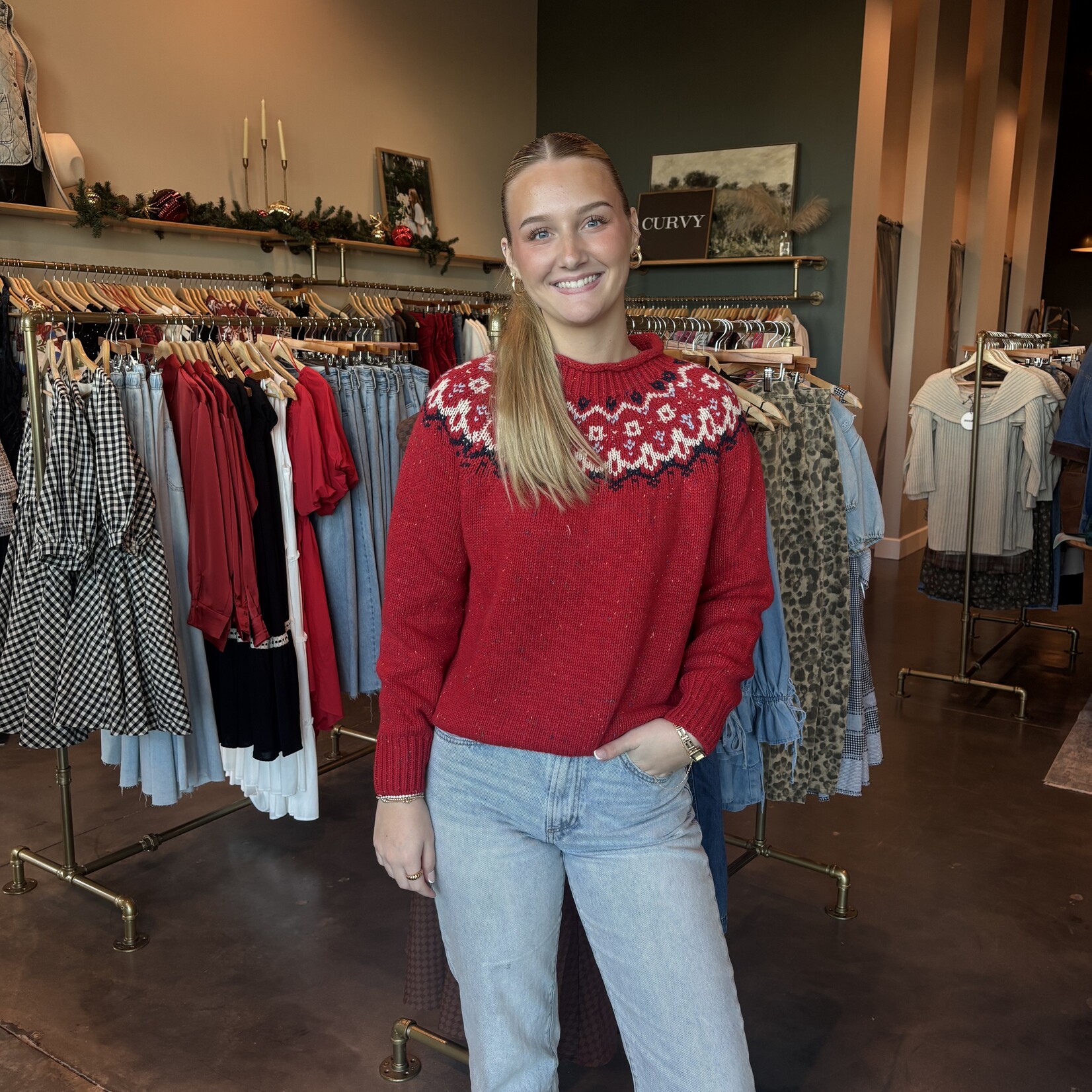 Speckled Knit Fair Isle Sweater