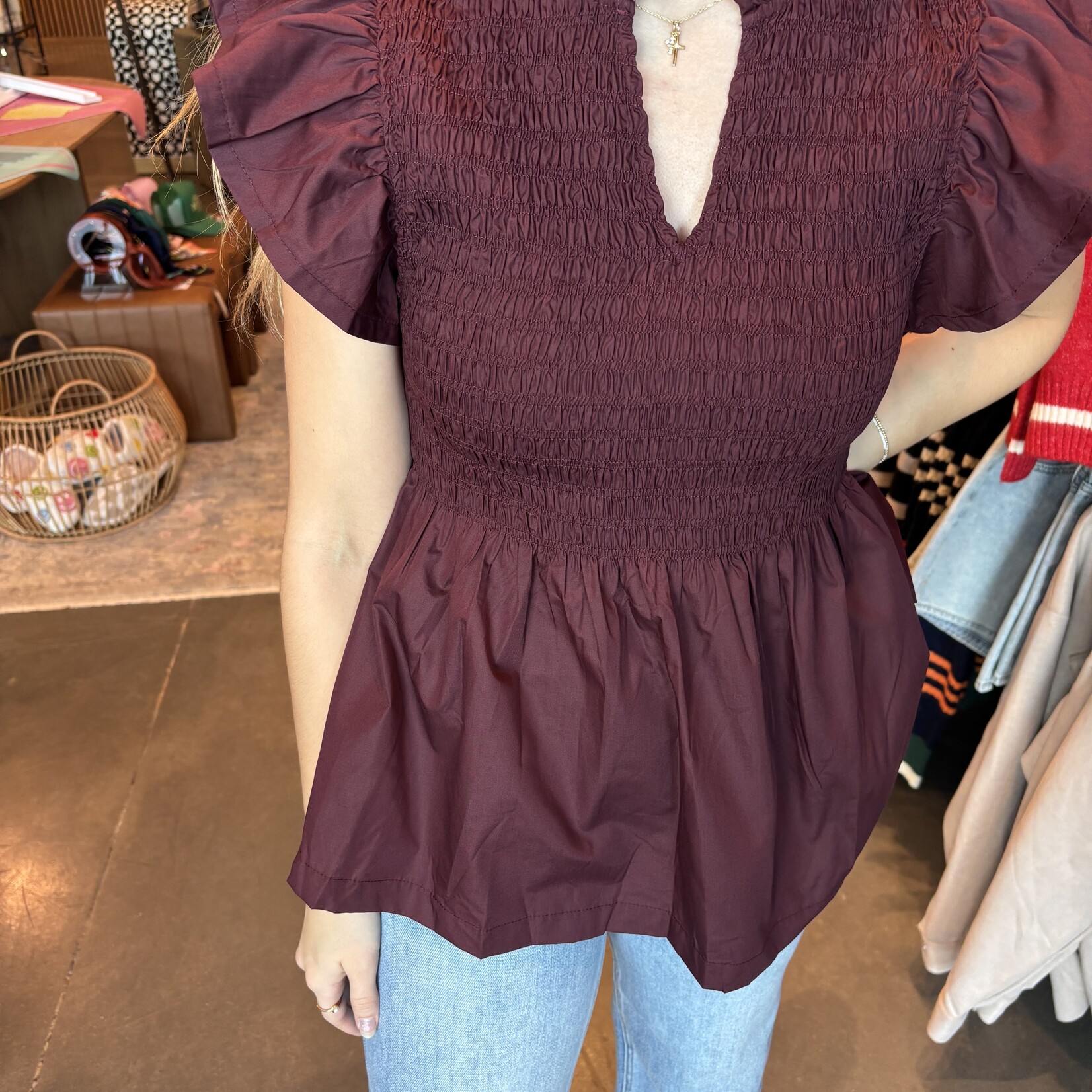 entro Flutter Sleeve Smocked Top