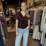 Velvet Print Bow Detail Top