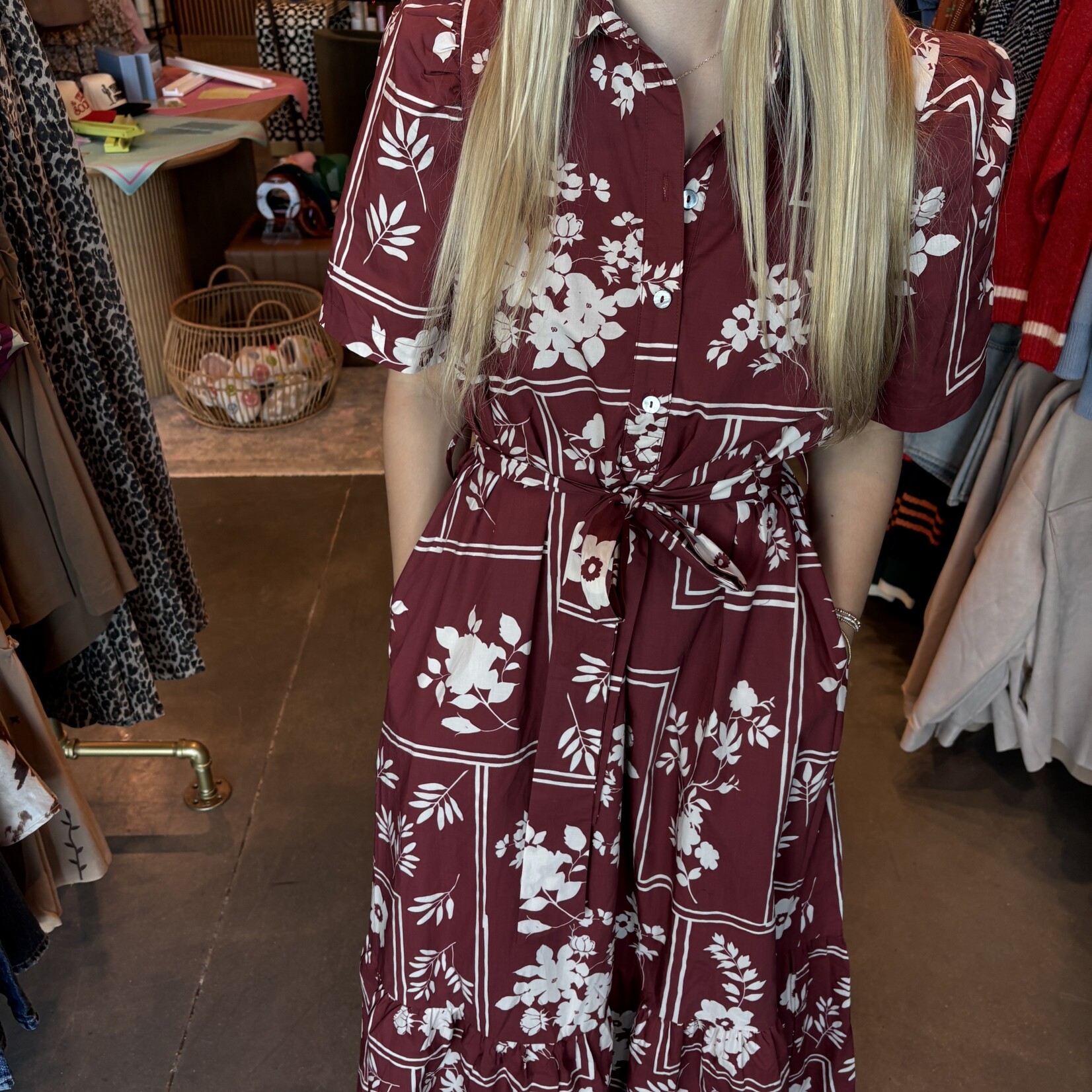 entro Flower Print Tie Waist Maxi Dress