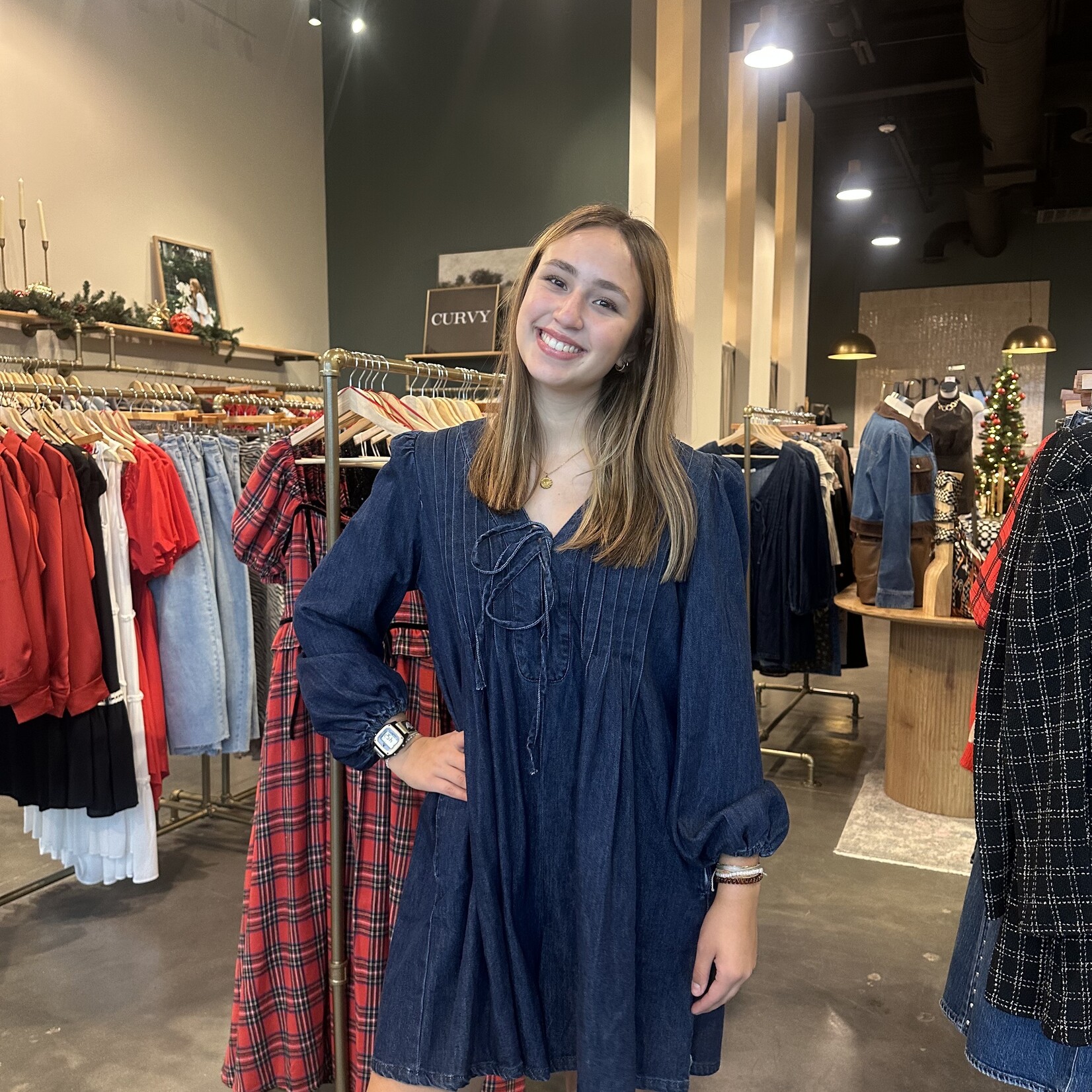 lalavon Long Sleeve Flowy Denim Romper