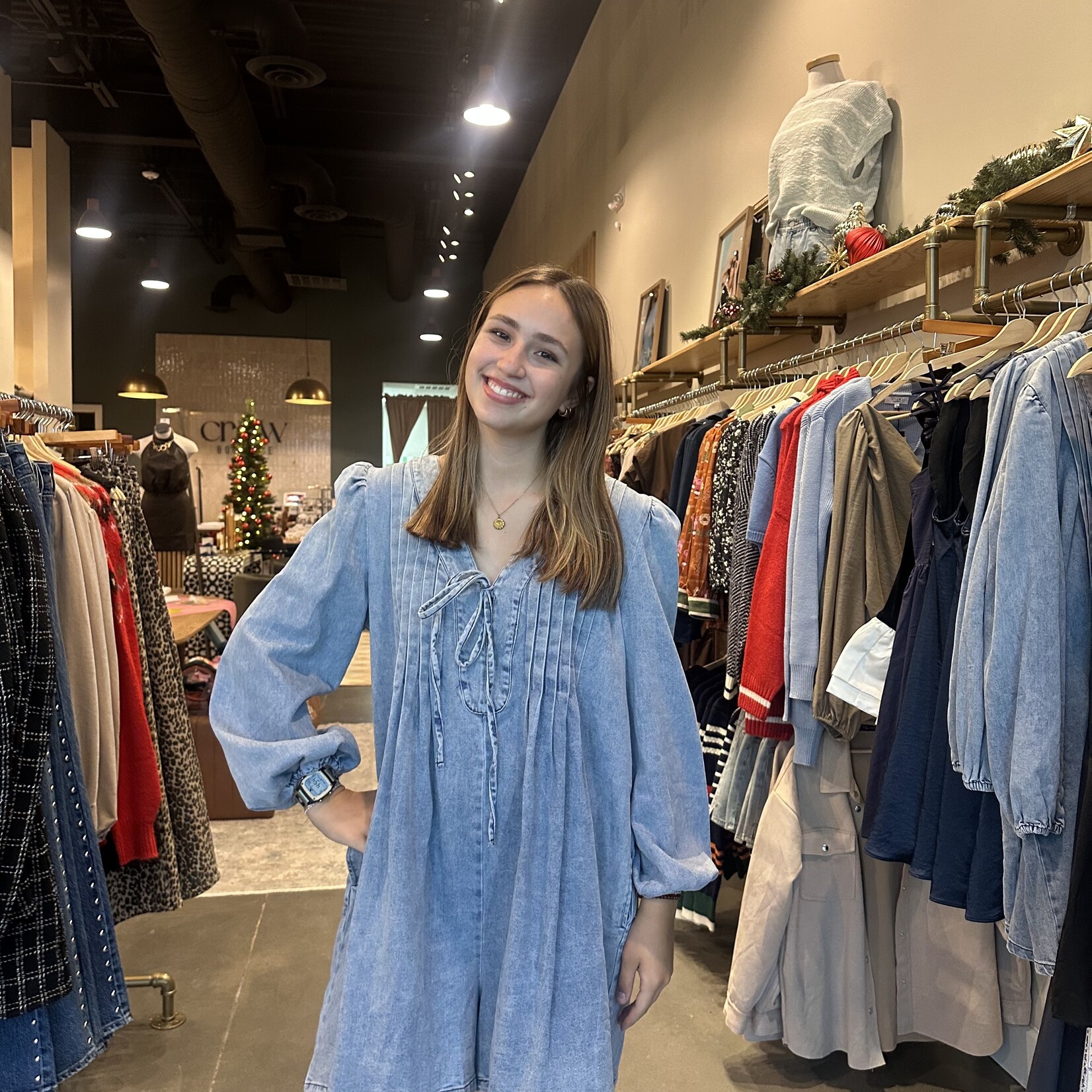 lalavon Long Sleeve Flowy Denim Romper